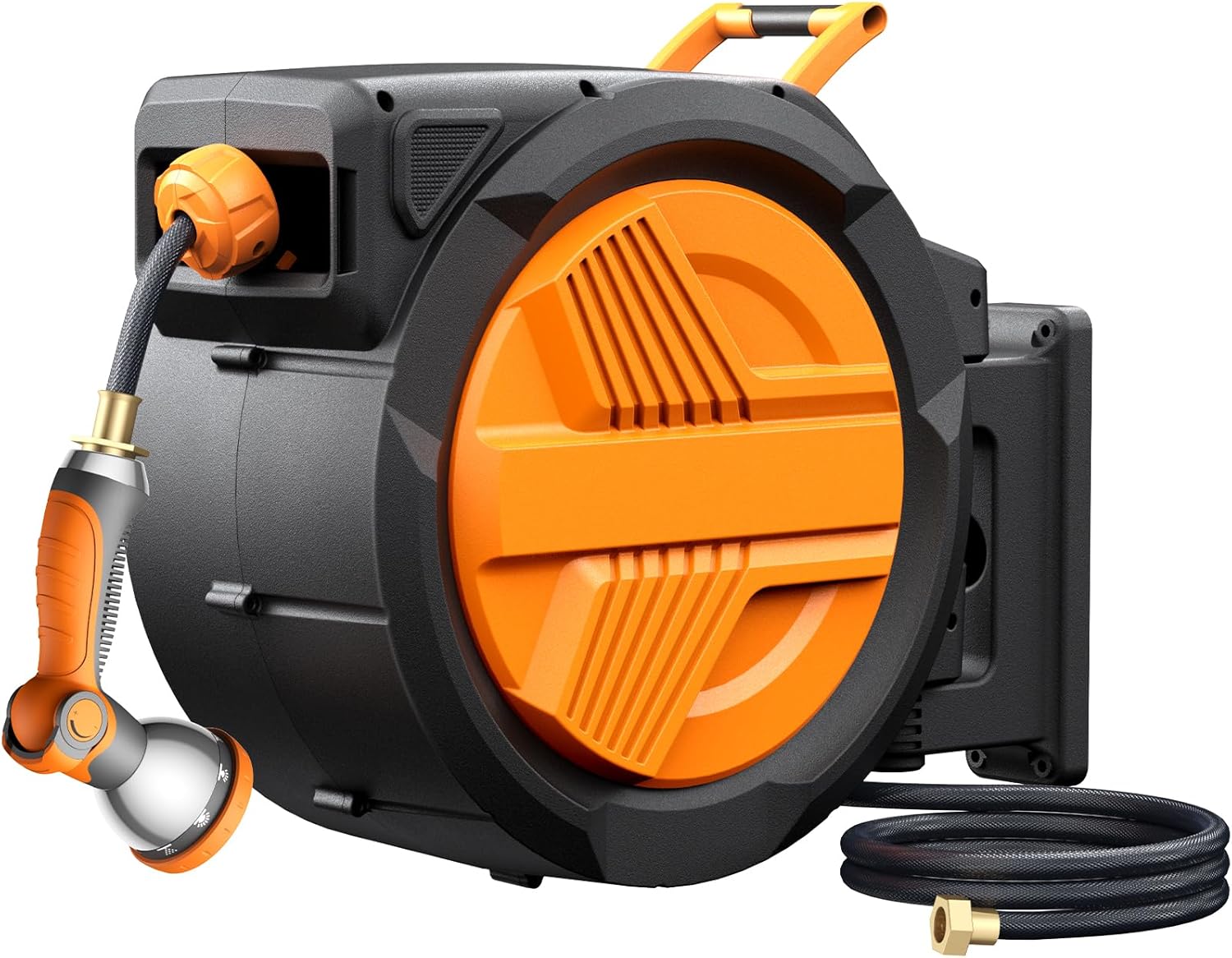 Retractable Garden Hose Reel 1/2” x 100ft, Auto Rewind Hose Reels for Outside, Heavy-Duty Wall-Mounted Outdoor Hose, 10-Mode Nozzle, Adjustable Length, 180° Rotation for Watering, Car & Pet Washing