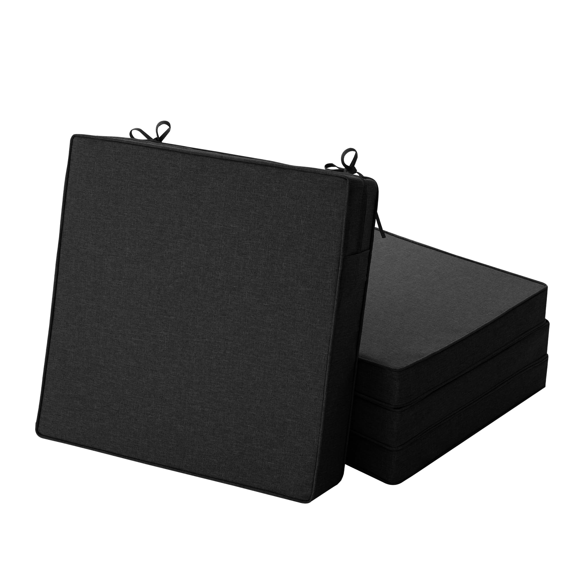 Outdoor Chair Cushions, Water-Resistant & Fade-Resistant, Patio Furniture Square Seat Replacement Chair Pads with Ties, Removable Cover, Non-Slip Bottom, Set of 4, 19 x 19 Inch, Natural