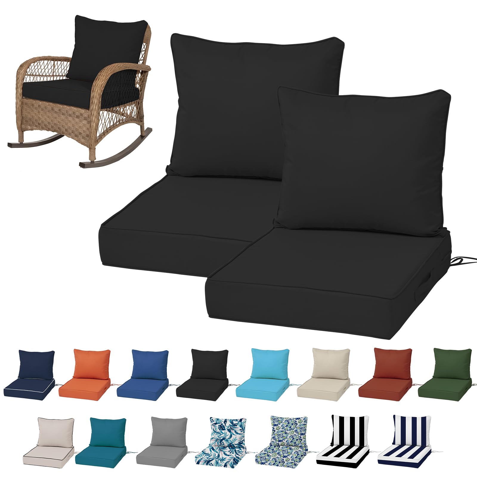 19x19“ Outdoor Deep Seat Cushions Set of 4, Patio Replacement Foam Cushions for Outside Furniture, Waterproof & Fade Resistant Patio Chair Pads, Compatible 20x20”,18x18“Khaki