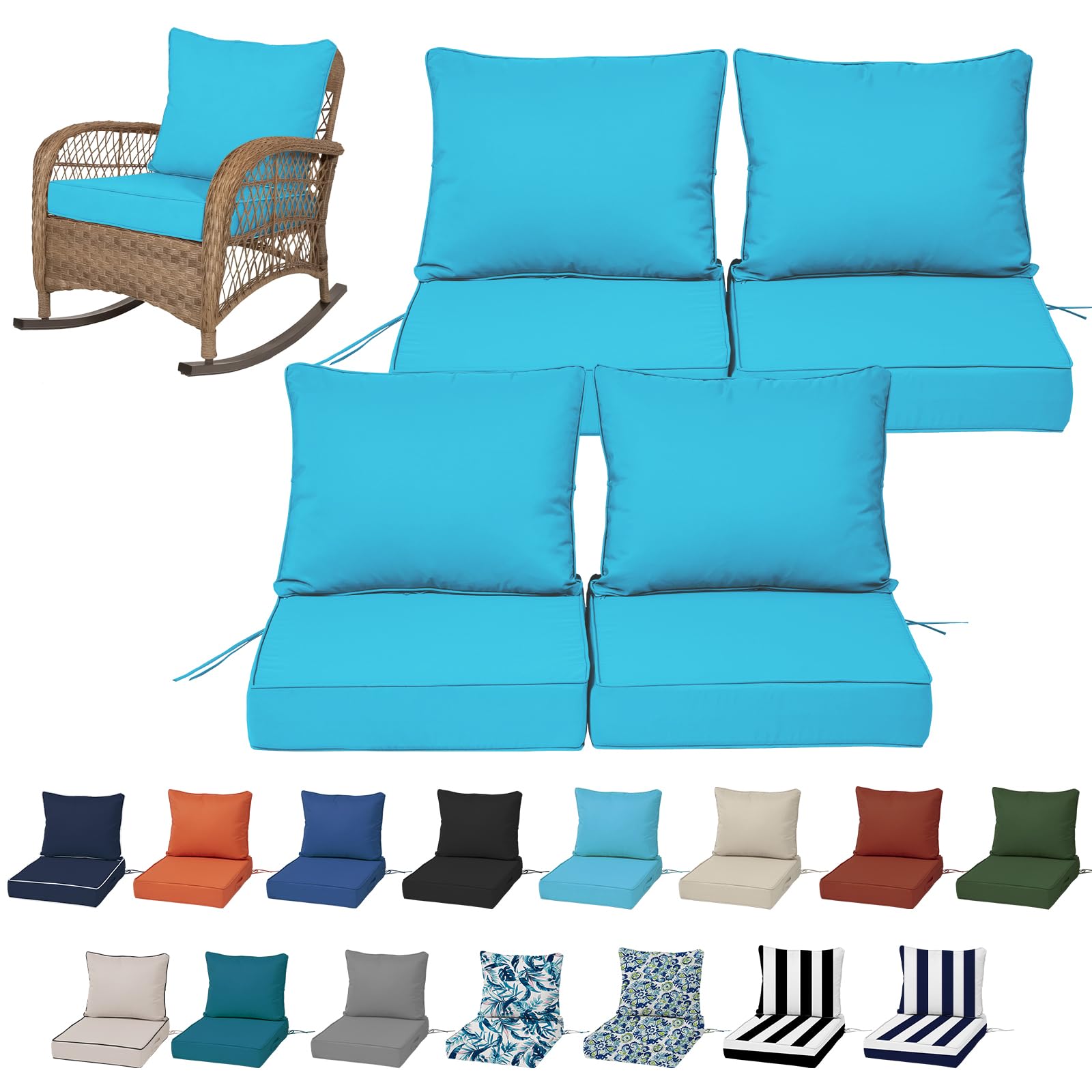 19x19“ Outdoor Deep Seat Cushions Set of 4, Patio Replacement Foam Cushions for Outside Furniture, Waterproof & Fade Resistant Patio Chair Pads, Compatible 20x20”,18x18“Khaki