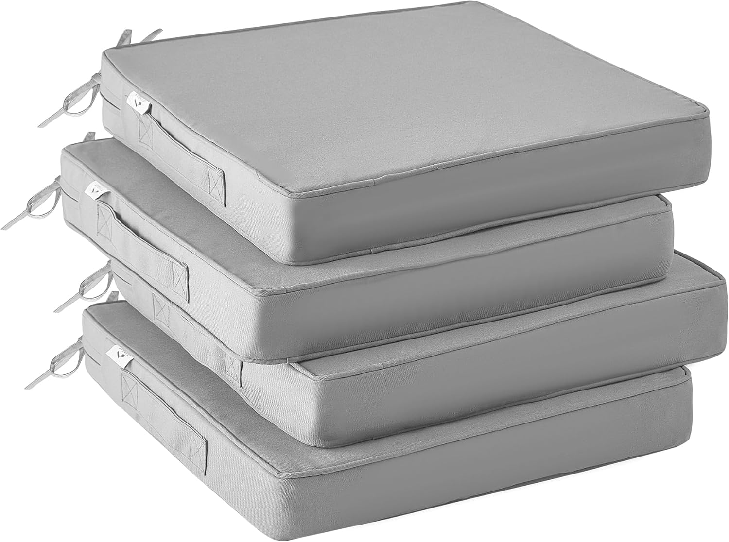 IPYNBAP Outdoor Chair Cushions Set of 4 -Waterproof Outdoor Seat Cushions for Patio Furniture, Patio Chair Cushion with Handle and Ties, Square Out Door Chair Pads,19" x 19" x 3", Grey