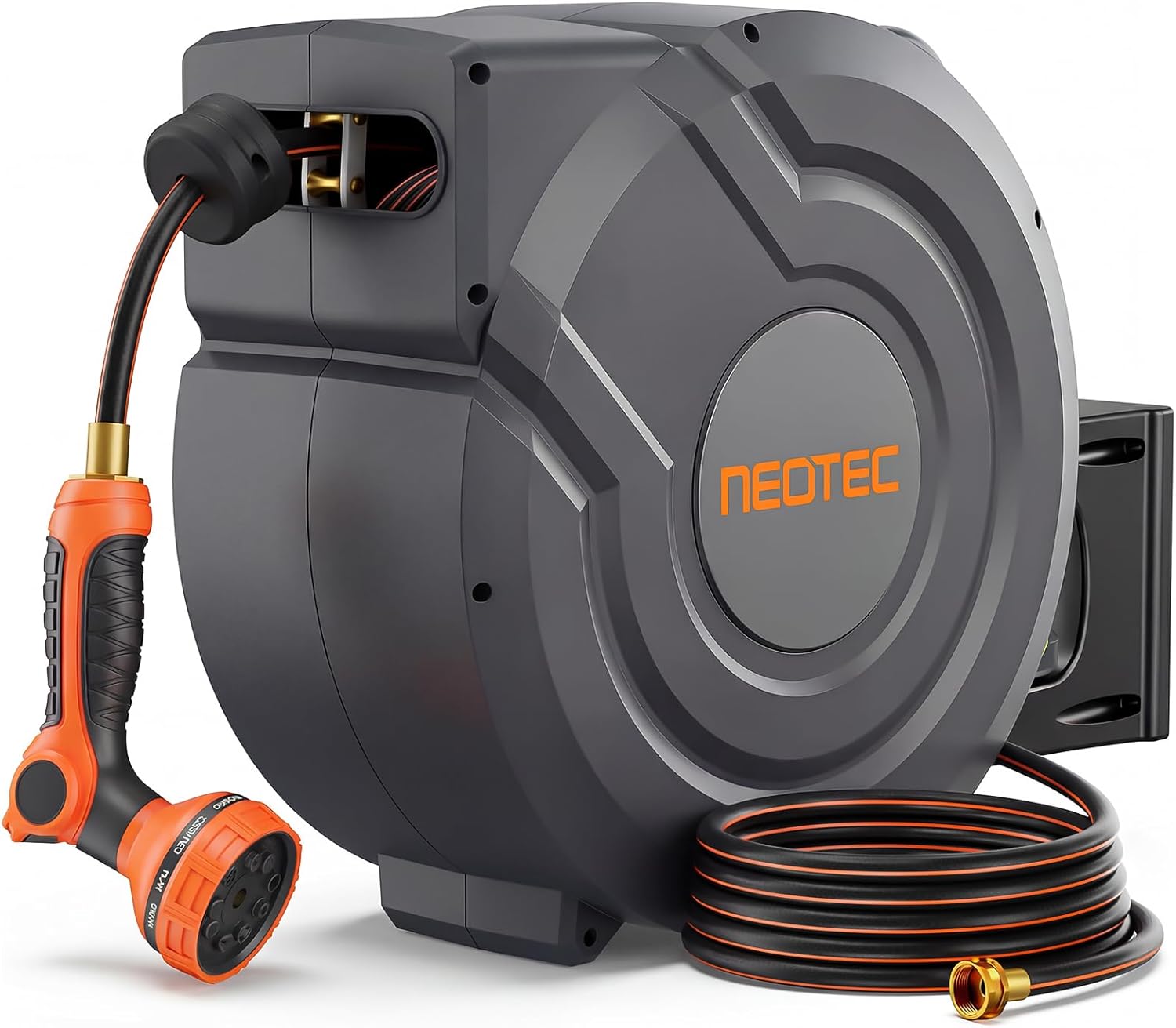 Upgraded Retractable Garden Hose Reel 1/2" x 130 ft Any Length Lock 9 Pattern Nozzle Wall-Mounted Automatic Slow Return 180° Swivel UV Resistant Heavy Duty Hose Reels for Outside