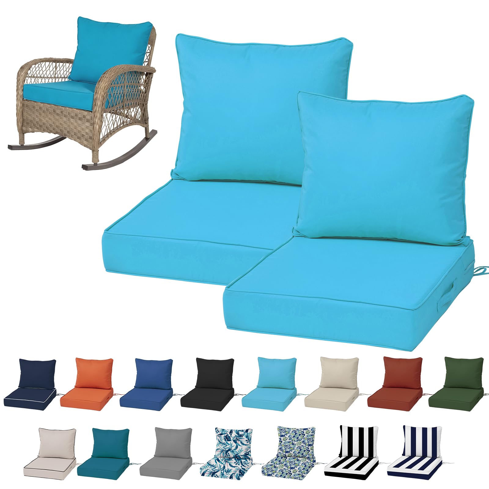 19x19“ Outdoor Deep Seat Cushions Set of 4, Patio Replacement Foam Cushions for Outside Furniture, Waterproof & Fade Resistant Patio Chair Pads, Compatible 20x20”,18x18“Khaki