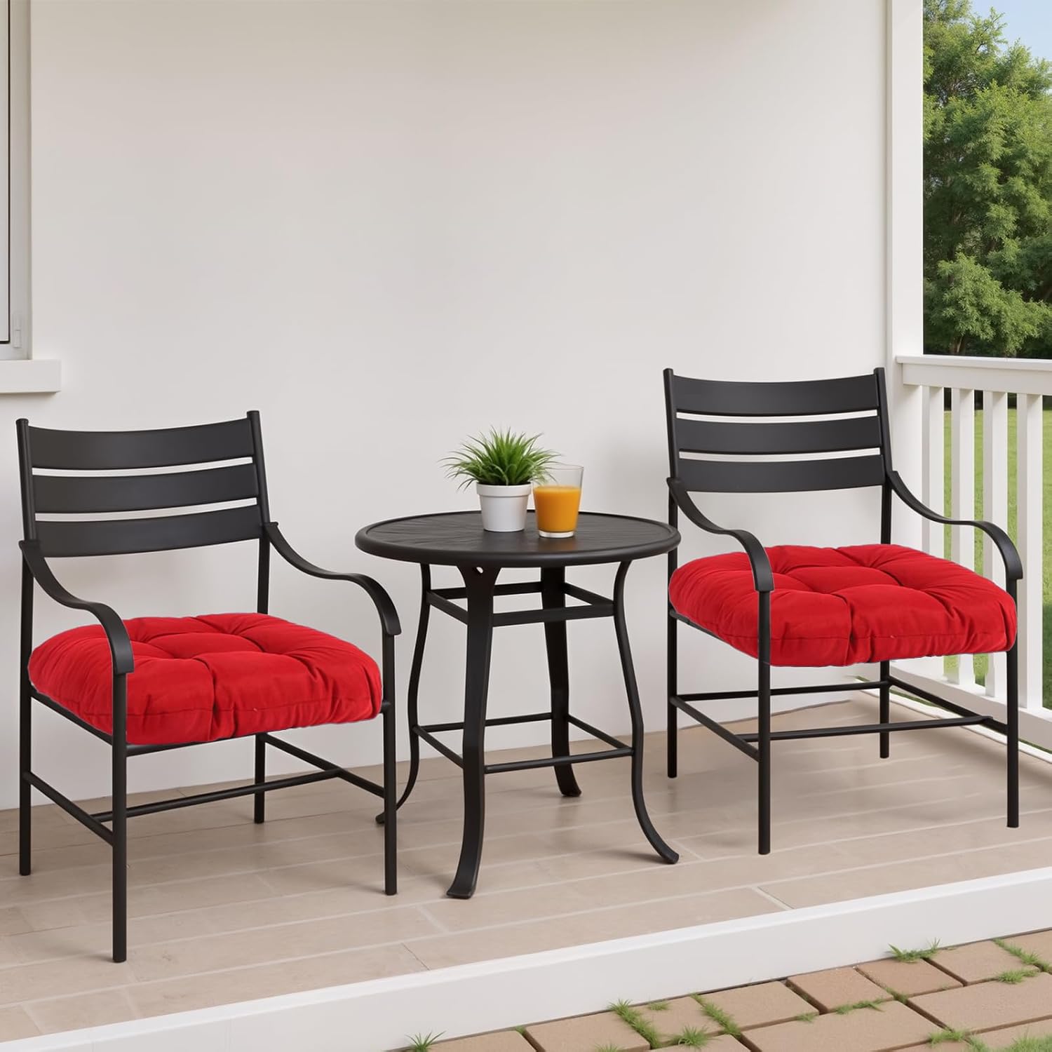 MTMR Waterproof Outdoor Chair Cushions Set of 2, 19X19 Patio Wicker Chair Cushions, Tufted Outdoor Cushions for Patio Furniture, Thick Outdoor Patio Replacement Seat Pads for Porch Lawn Chairs Red