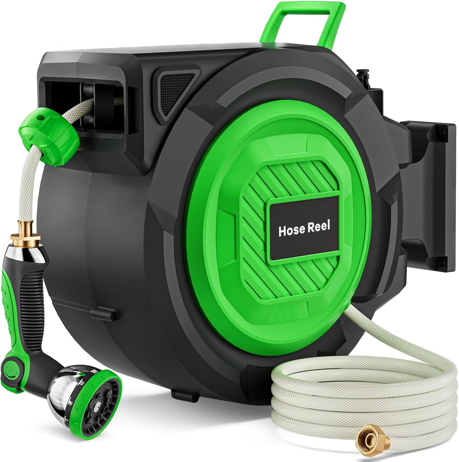 Retractable Garden Hose Reel, 1/2 in x 100 ft Heavy Duty Wall-Mounted Hose Reel with 180° Swivel Bracket, 10-Pattern Nozzle, Automatic Slow Return System, Any Length Lock for outside Watering,Cleaning