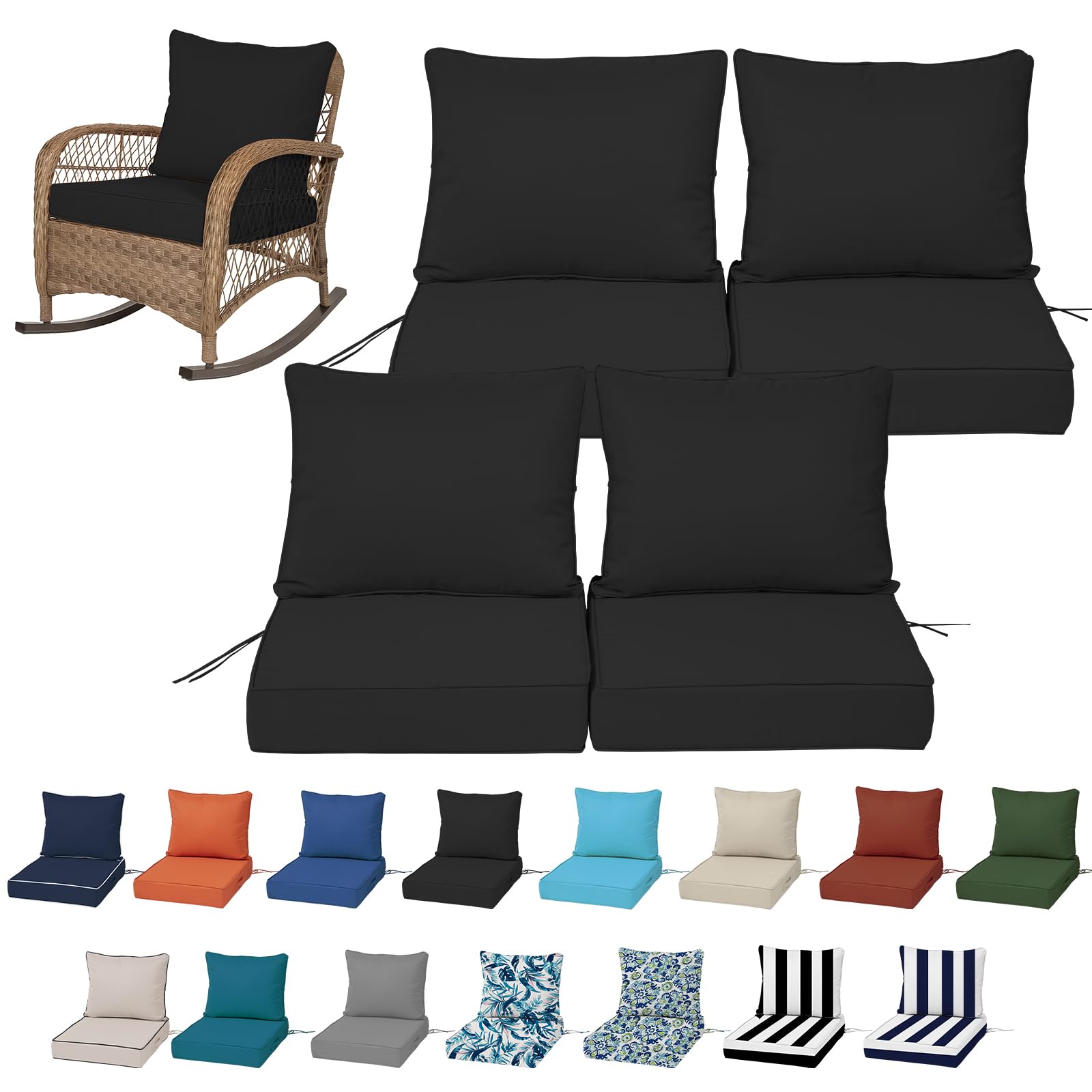 19x19“ Outdoor Deep Seat Cushions Set of 4, Patio Replacement Foam Cushions for Outside Furniture, Waterproof & Fade Resistant Patio Chair Pads, Compatible 20x20”,18x18“Khaki