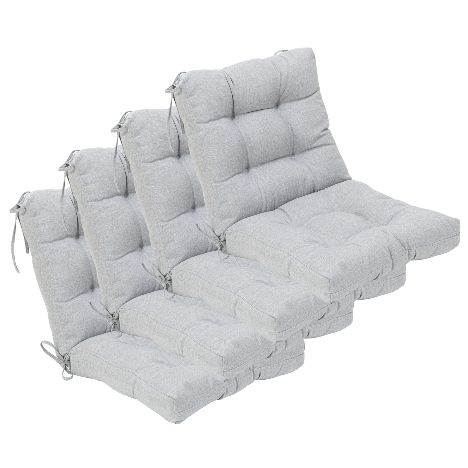 QILLOWAY Outdoor Chair Cushion for Patio Furniture, Waterproof Patio Cushions Set of 4 with Ties, Fade Resistant Replacement Pads for Outdoor Rocking Chairs,Tan,Grey