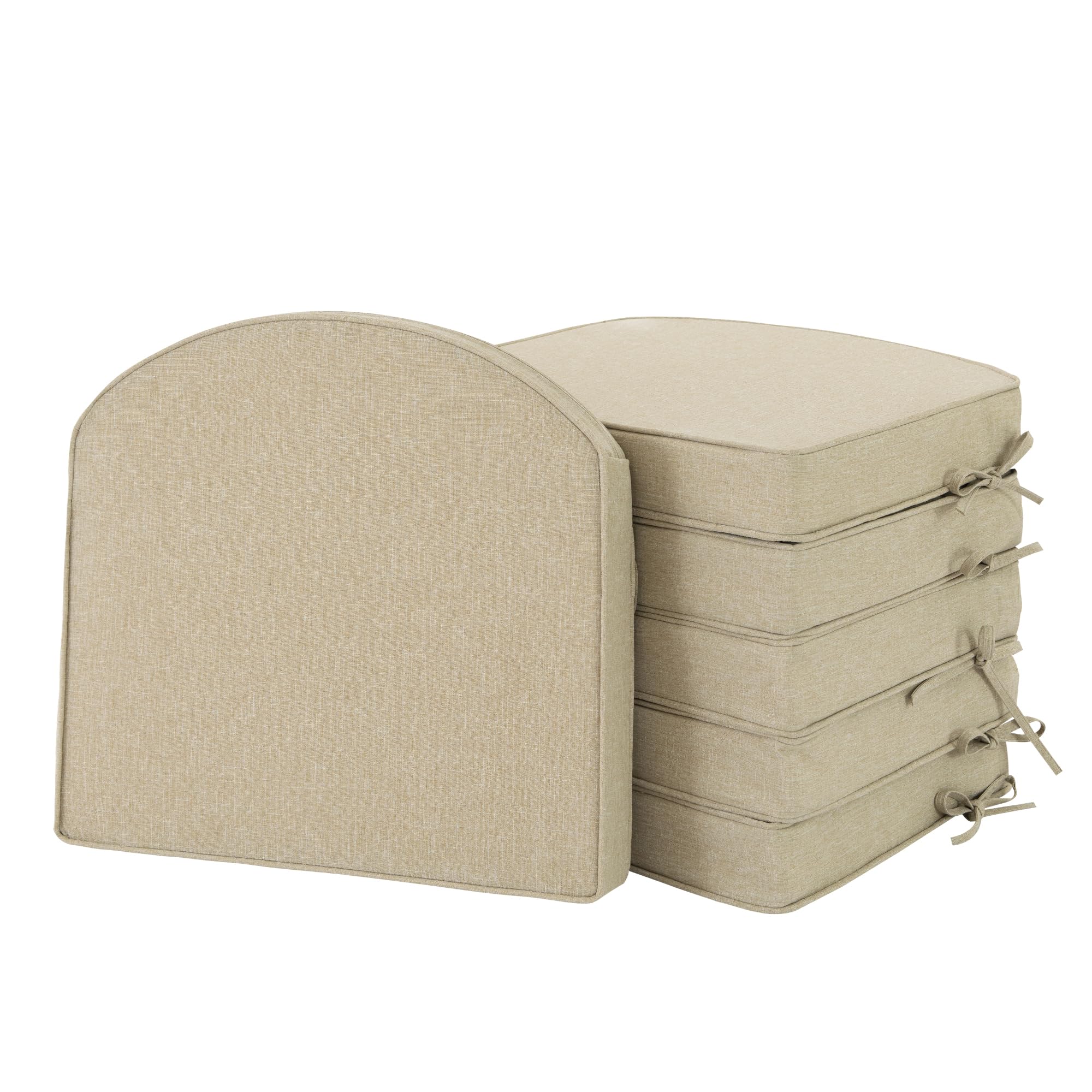 Outdoor Chair Cushions, Fade-Resistant & Water-Resistant, D Shaped Patio Furniture Seat Chair Pads Replacement with Ties, Non-Slip Bottom, Removable Cover, Set of 4, 17 x 16 Inch, Natural