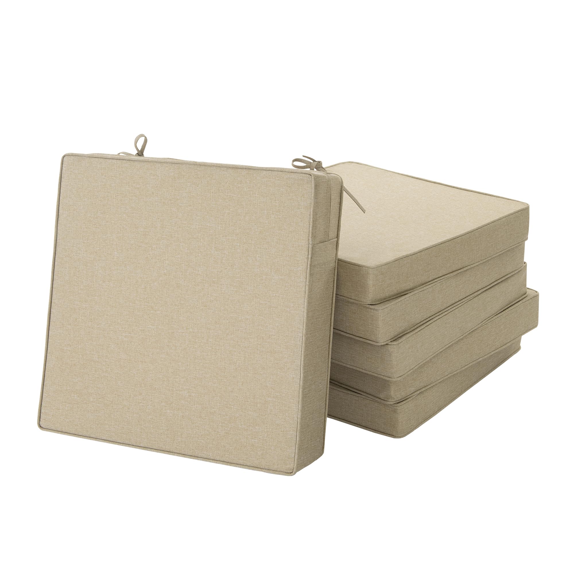 Outdoor Chair Cushions, Water-Resistant & Fade-Resistant, Patio Furniture Square Seat Replacement Chair Pads with Ties, Removable Cover, Non-Slip Bottom, Set of 4, 19 x 19 Inch, Natural