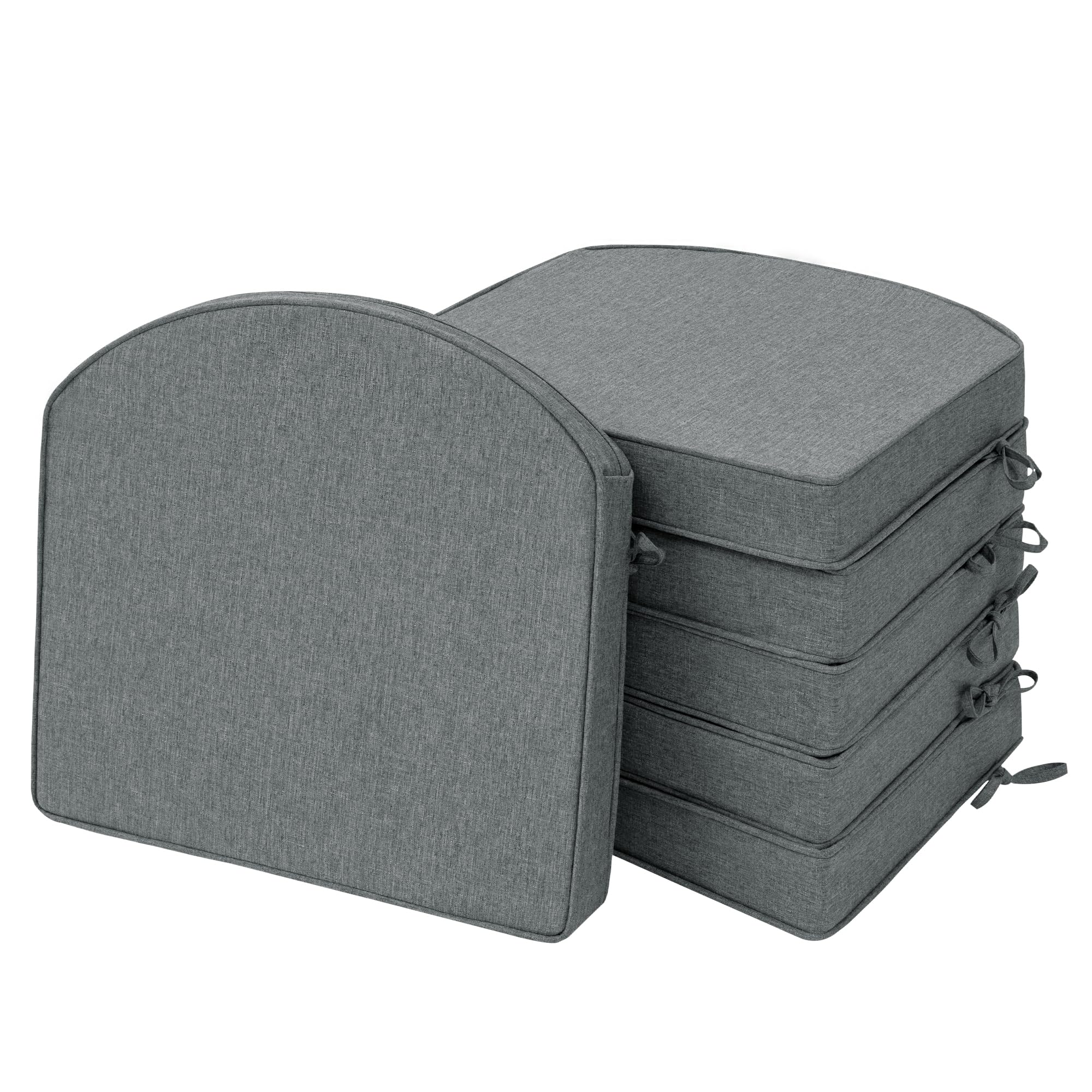 Outdoor Chair Cushions, Fade-Resistant & Water-Resistant, D Shaped Patio Furniture Seat Chair Pads Replacement with Ties, Non-Slip Bottom, Removable Cover, Set of 4, 17 x 16 Inch, Natural