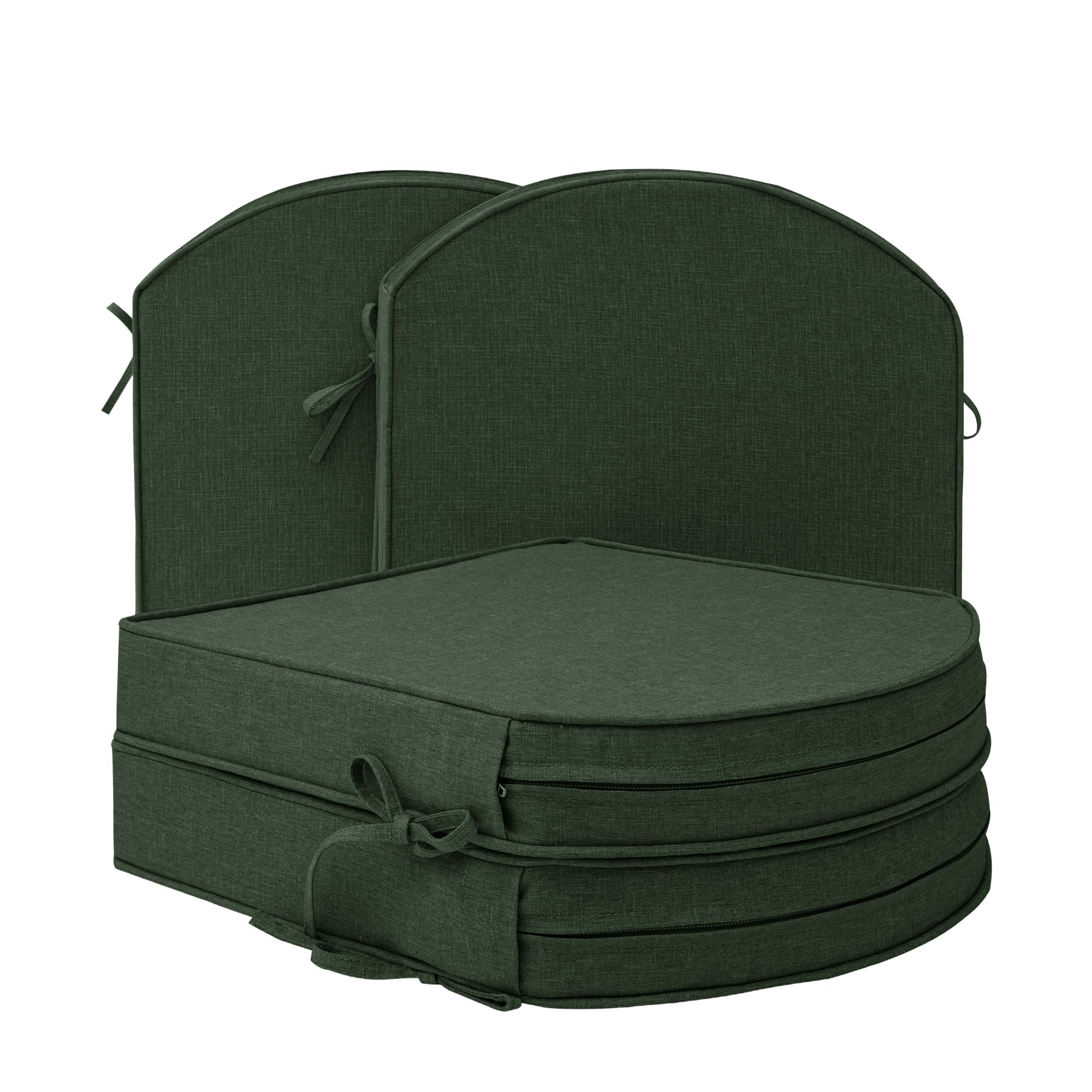 Outdoor Chair Cushions, Fade-Resistant & Water-Resistant, D Shaped Patio Furniture Seat Chair Pads Replacement with Ties, Non-Slip Bottom, Removable Cover, Set of 4, 17 x 16 Inch, Natural