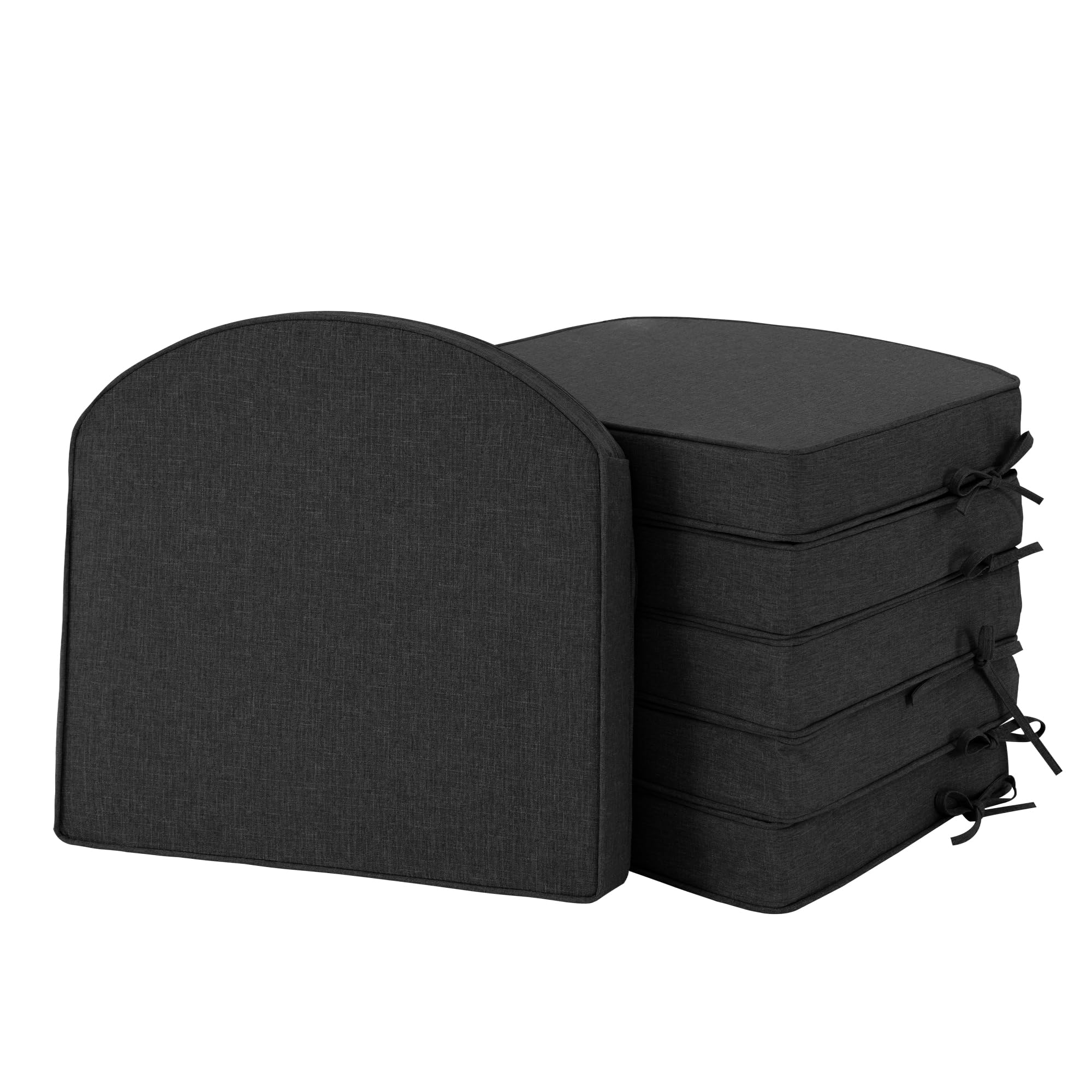 Outdoor Chair Cushions, Fade-Resistant & Water-Resistant, D Shaped Patio Furniture Seat Chair Pads Replacement with Ties, Non-Slip Bottom, Removable Cover, Set of 4, 17 x 16 Inch, Natural