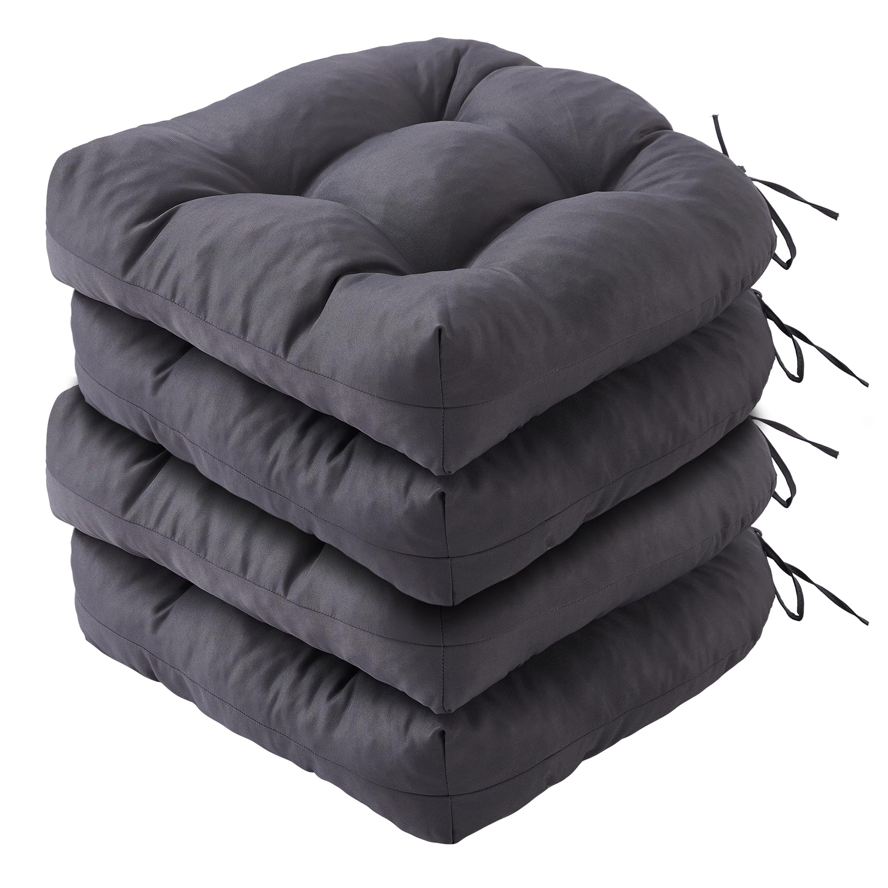 IPYNBAP Outdoor Chair Cushions Set of 2, Patio Chair Cushions with Ties,19x19+5” Tufted Outdoor Seat Cushions, Waterproof Patio Furniture Cushions, Outdoor Dining Chair Pads, Dark Grey