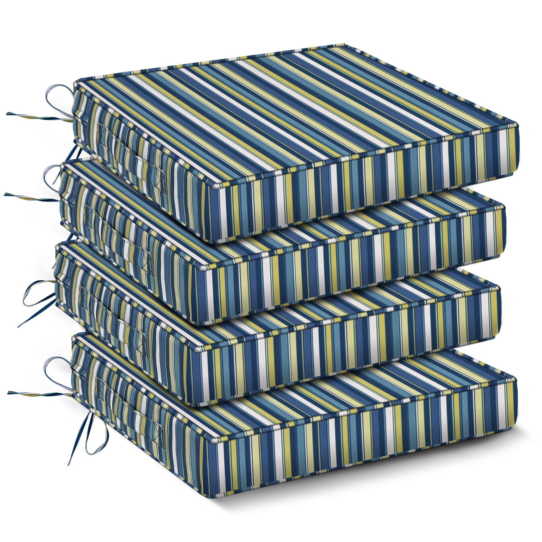 IPYNBAP Outdoor Chair Cushions Set of 4 -Waterproof Outdoor Seat Cushions for Patio Furniture, Patio Chair Cushion with Handle and Ties, Square Out Door Chair Pads,19" x 19" x 3", Navy Blue