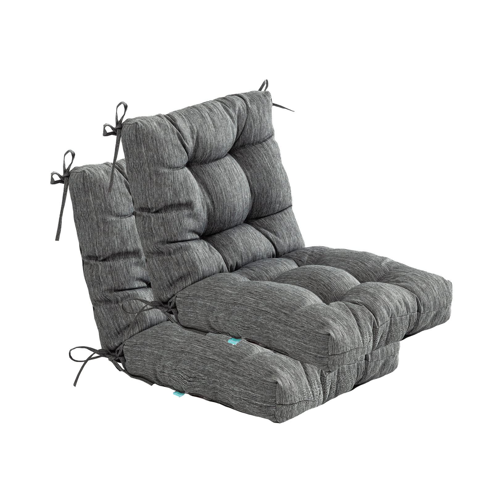 QILLOWAY Outdoor Chair Cushion for Patio Furniture, Waterproof Patio Cushions Set of 4 with Ties, Fade Resistant Replacement Pads for Outdoor Rocking Chairs,Tan,Grey