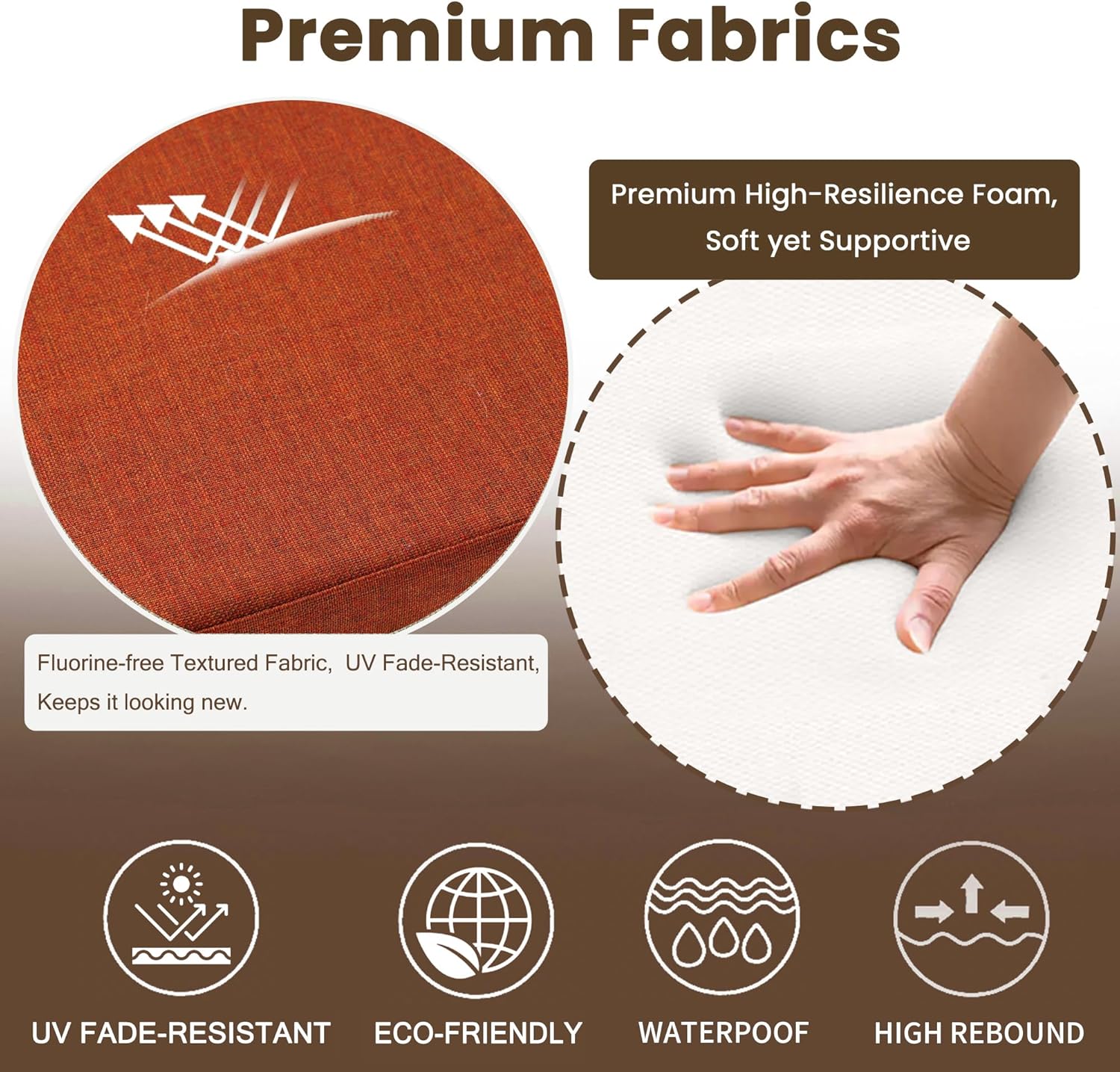 Battilo Chair Cushions for Dining Chairs with Ties, Outdoor Waterproof Kitchen Chair Pad with Non-Slip Backing, Seat Cushions with Machine Washable Removable Cover, 16"x16"x2", Set of 2, Caramel