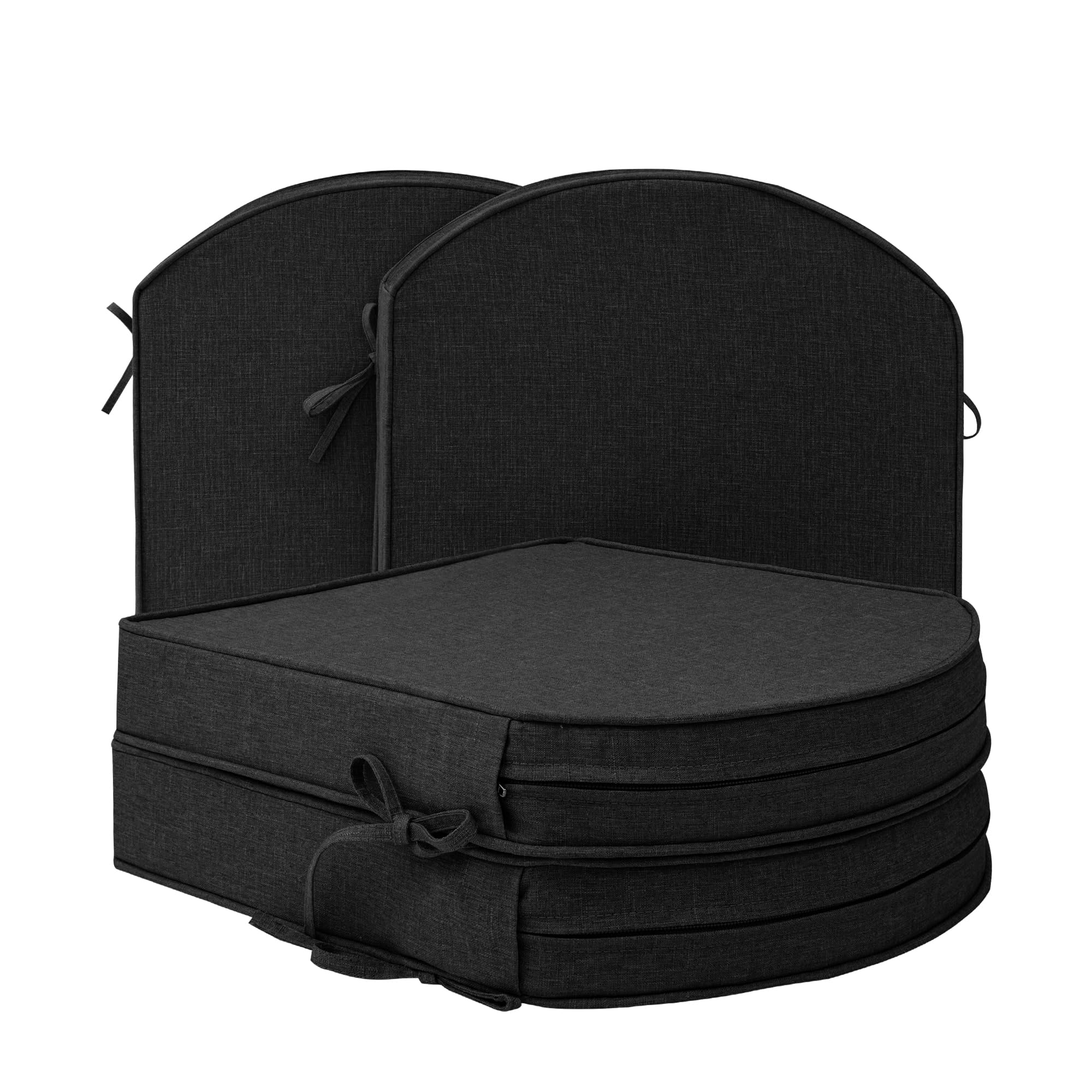 Outdoor Chair Cushions, Fade-Resistant & Water-Resistant, D Shaped Patio Furniture Seat Chair Pads Replacement with Ties, Non-Slip Bottom, Removable Cover, Set of 4, 17 x 16 Inch, Natural