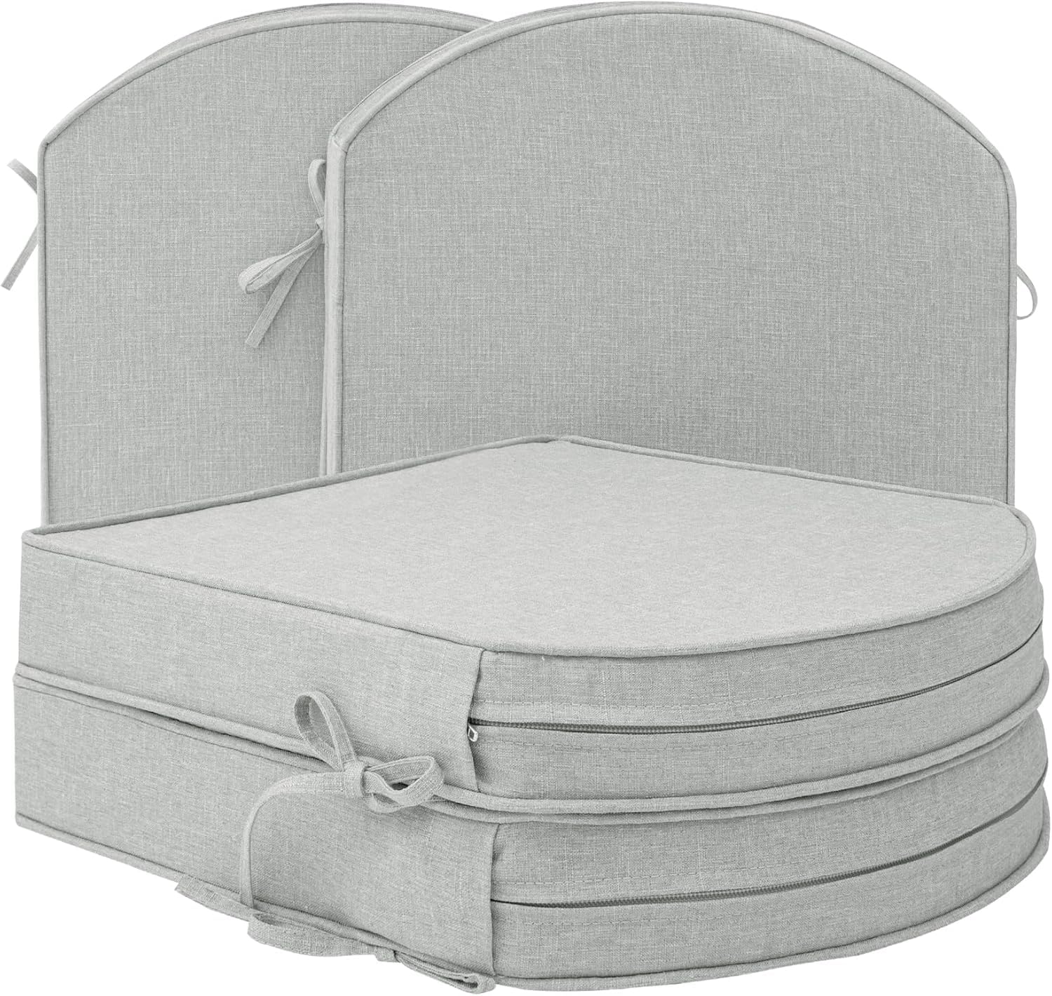 Outdoor Chair Cushions, Fade-Resistant & Water-Resistant, D Shaped Patio Furniture Seat Chair Pads Replacement with Ties, Non-Slip Bottom, Removable Cover, Set of 4, 17 x 16 Inch, Natural