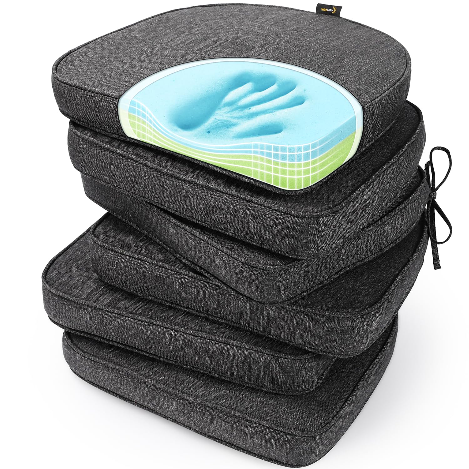 SUNROX Gel Memory Foam Chair Cushions, FadeShield Water-, Stain-Resistant Durable Reversible Seat Cushion Pads with Ties for Indoor/Outdoor Kitchen Dining Office 17"x16" Set of 4, Husk Birch