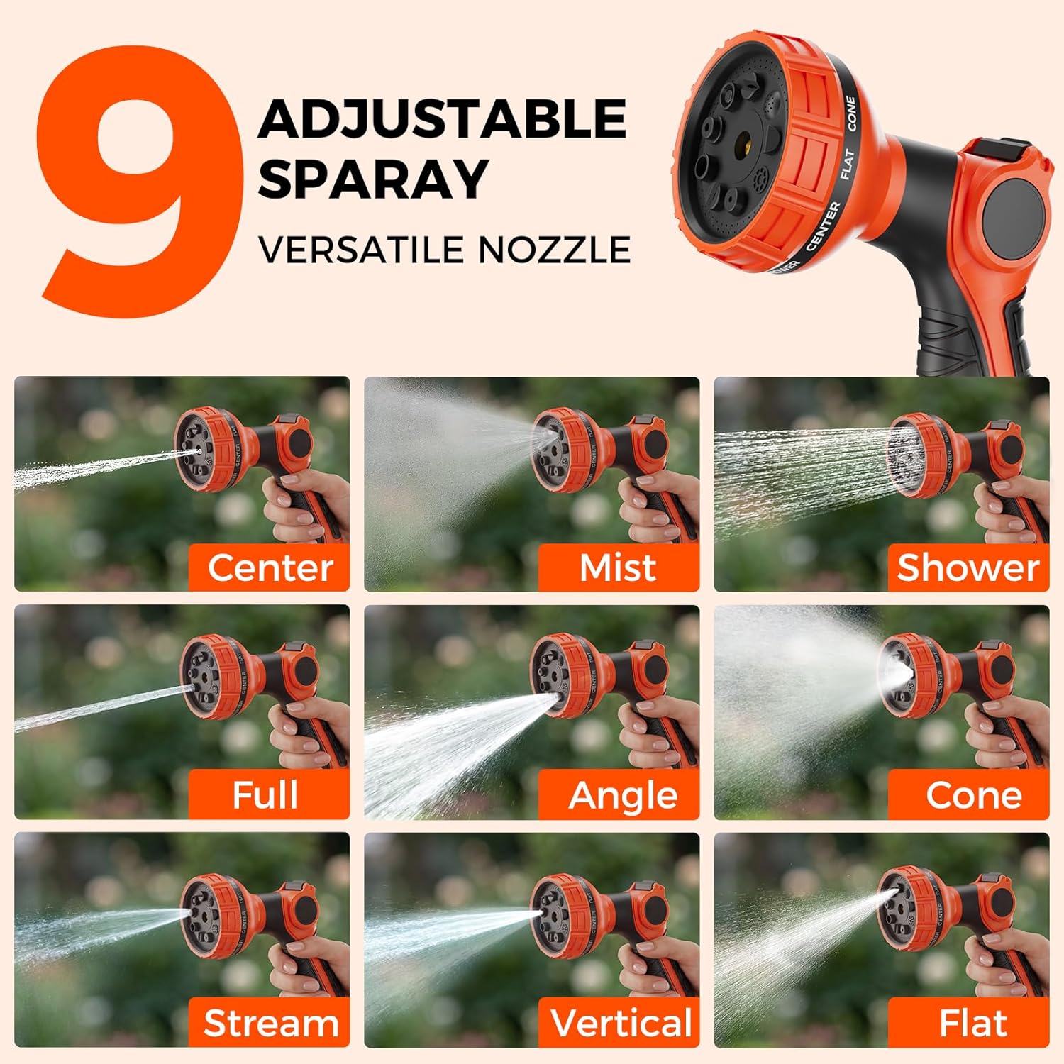 Upgraded Retractable Garden Hose Reel 1/2" x 130 ft Any Length Lock 9 Pattern Nozzle Wall-Mounted Automatic Slow Return 180° Swivel UV Resistant Heavy Duty Hose Reels for Outside