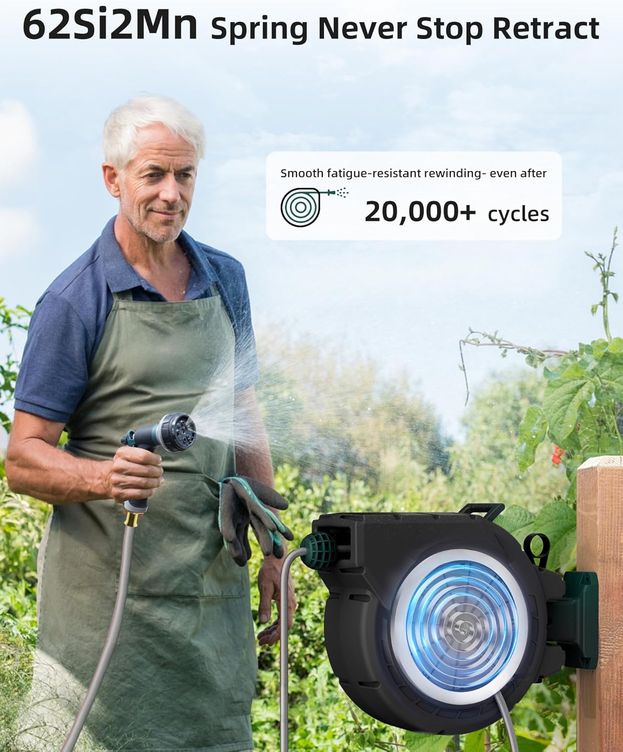 AYURA Retractable Garden Hose Reel 100 ft x 1/2 inch with Pro Metal Shaft, Heavy Duty Automatic Garden Hose Reels with Kink-Free Rewind and Lock at Any Length, Wall Mount Water Hose Reel for Outside