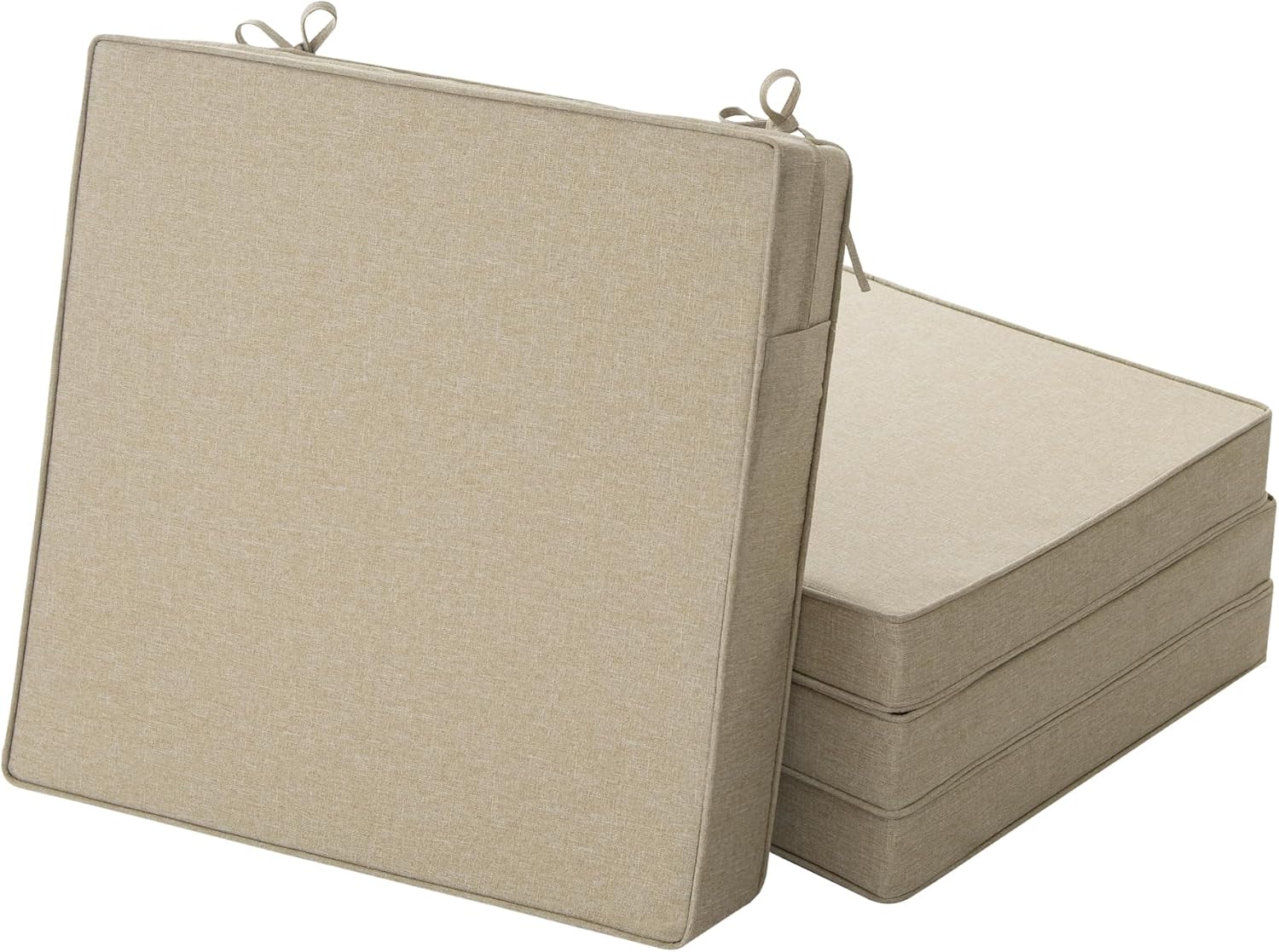 Outdoor Chair Cushions, Water-Resistant & Fade-Resistant, Patio Furniture Square Seat Replacement Chair Pads with Ties, Removable Cover, Non-Slip Bottom, Set of 4, 19 x 19 Inch, Natural