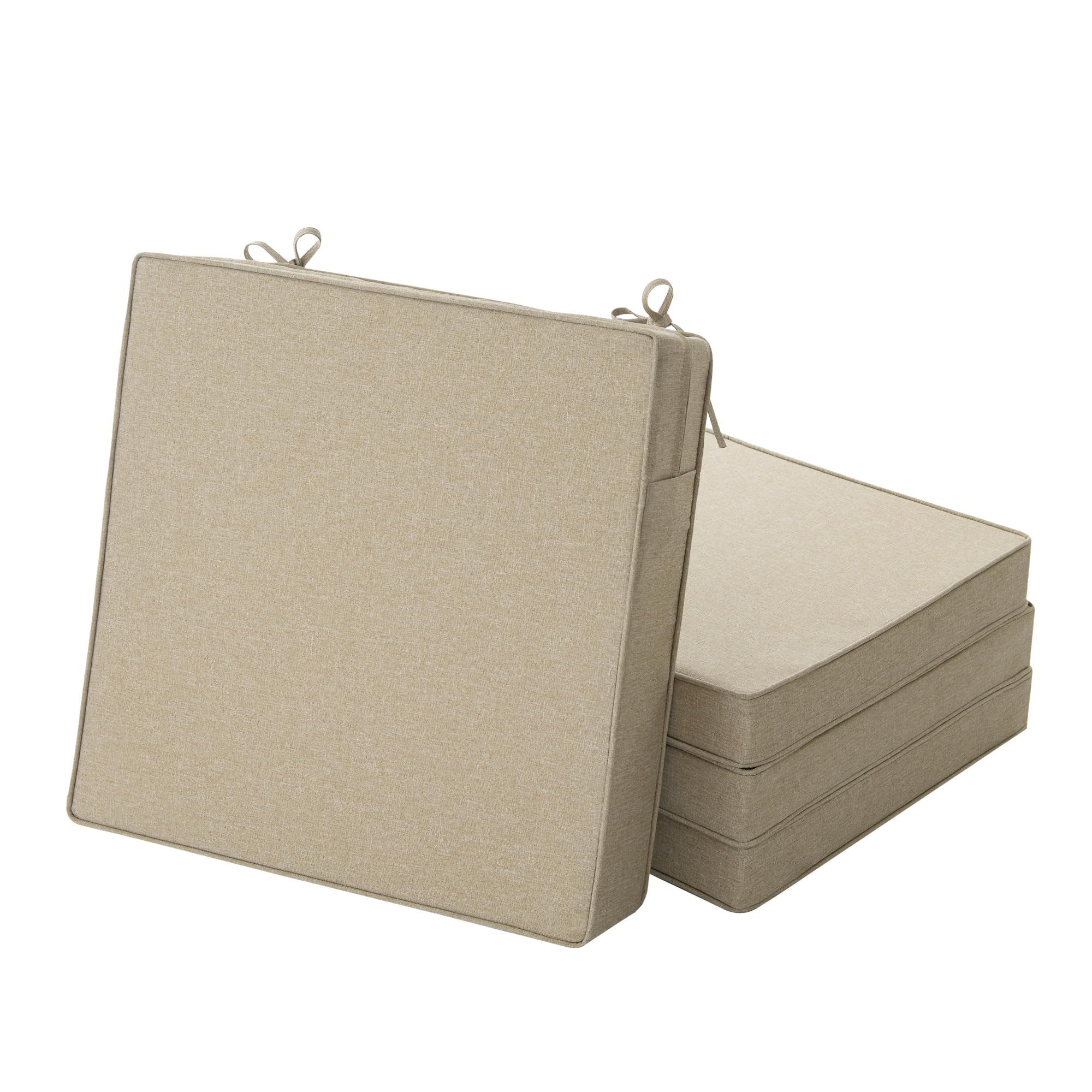 Outdoor Chair Cushions, Water-Resistant & Fade-Resistant, Patio Furniture Square Seat Replacement Chair Pads with Ties, Removable Cover, Non-Slip Bottom, Set of 4, 19 x 19 Inch, Natural