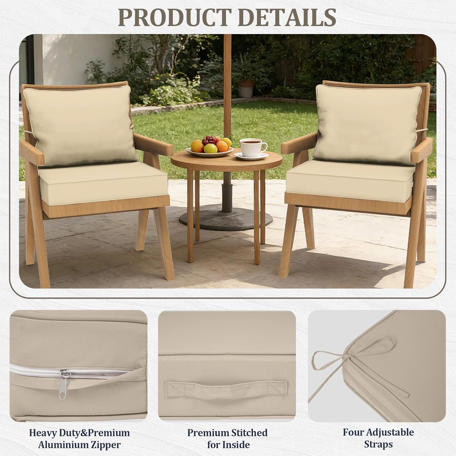 19x19“ Outdoor Deep Seat Cushions Set of 4, Patio Replacement Foam Cushions for Outside Furniture, Waterproof & Fade Resistant Patio Chair Pads, Compatible 20x20”,18x18“Khaki