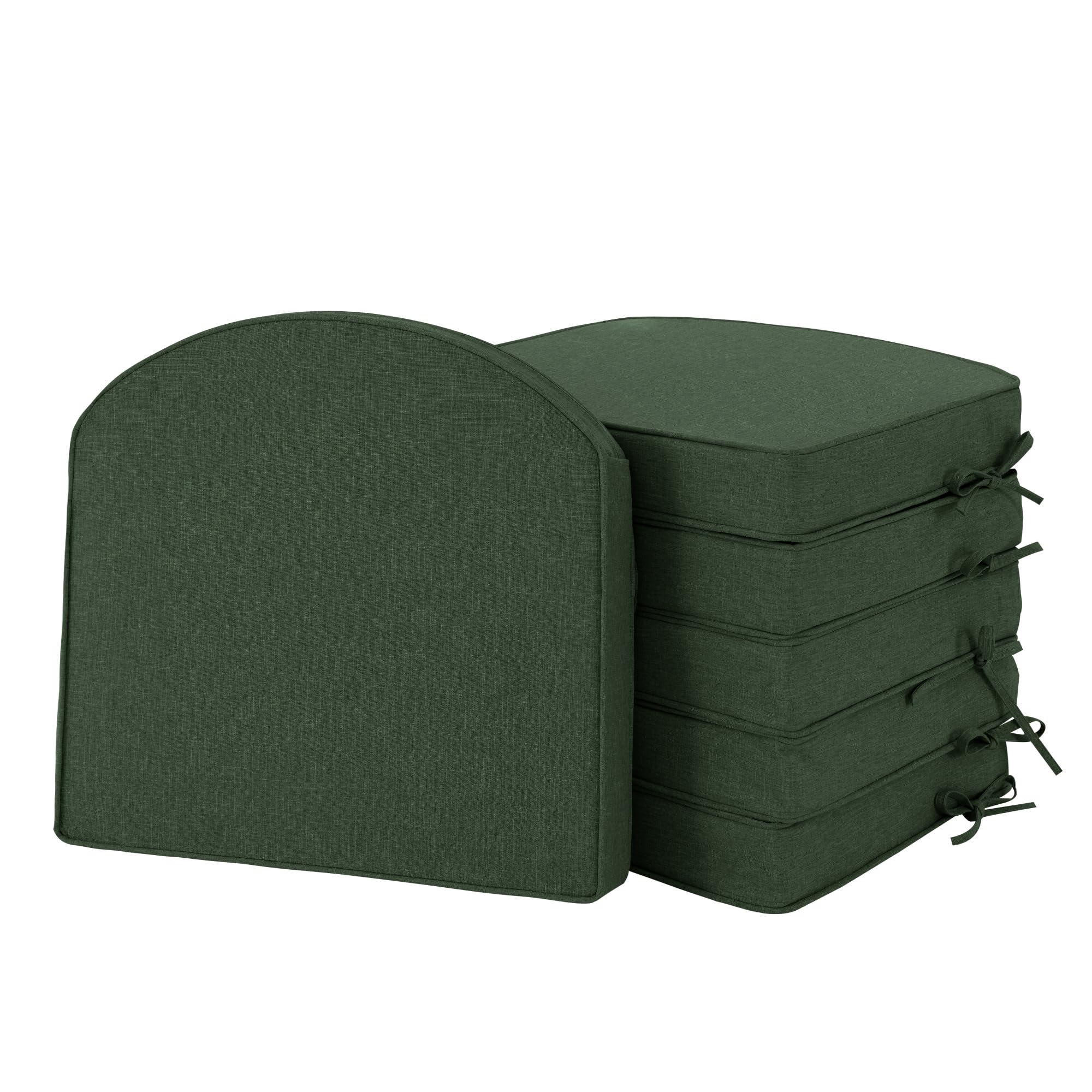 Outdoor Chair Cushions, Fade-Resistant & Water-Resistant, D Shaped Patio Furniture Seat Chair Pads Replacement with Ties, Non-Slip Bottom, Removable Cover, Set of 4, 17 x 16 Inch, Natural