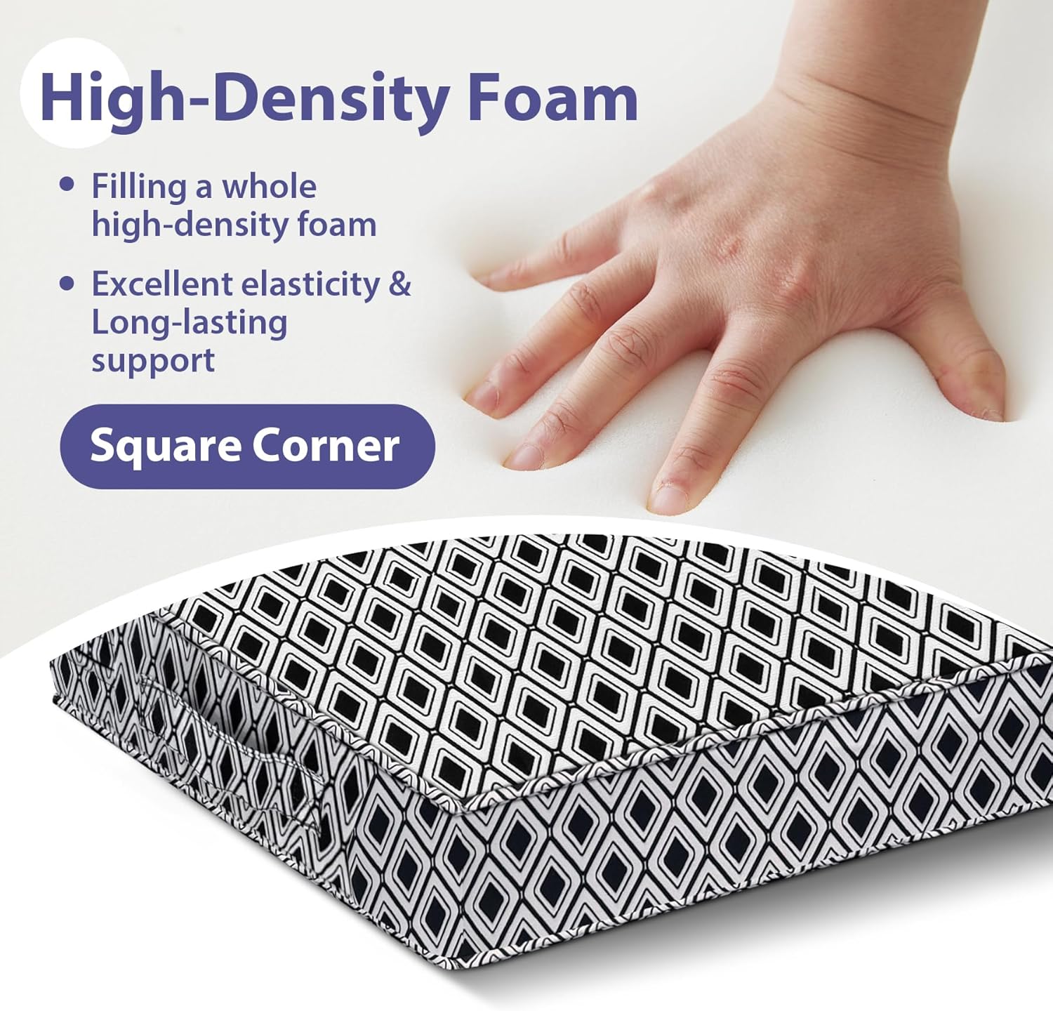 IPYNBAP Outdoor Chair Cushions Set of 4,Waterproof Outdoor Seat Cushions for Patio Furniture,Patio Chair Cushion with Handle and Ties, Out Door Chair Pads,19" x 19" x 3", Black Geometry