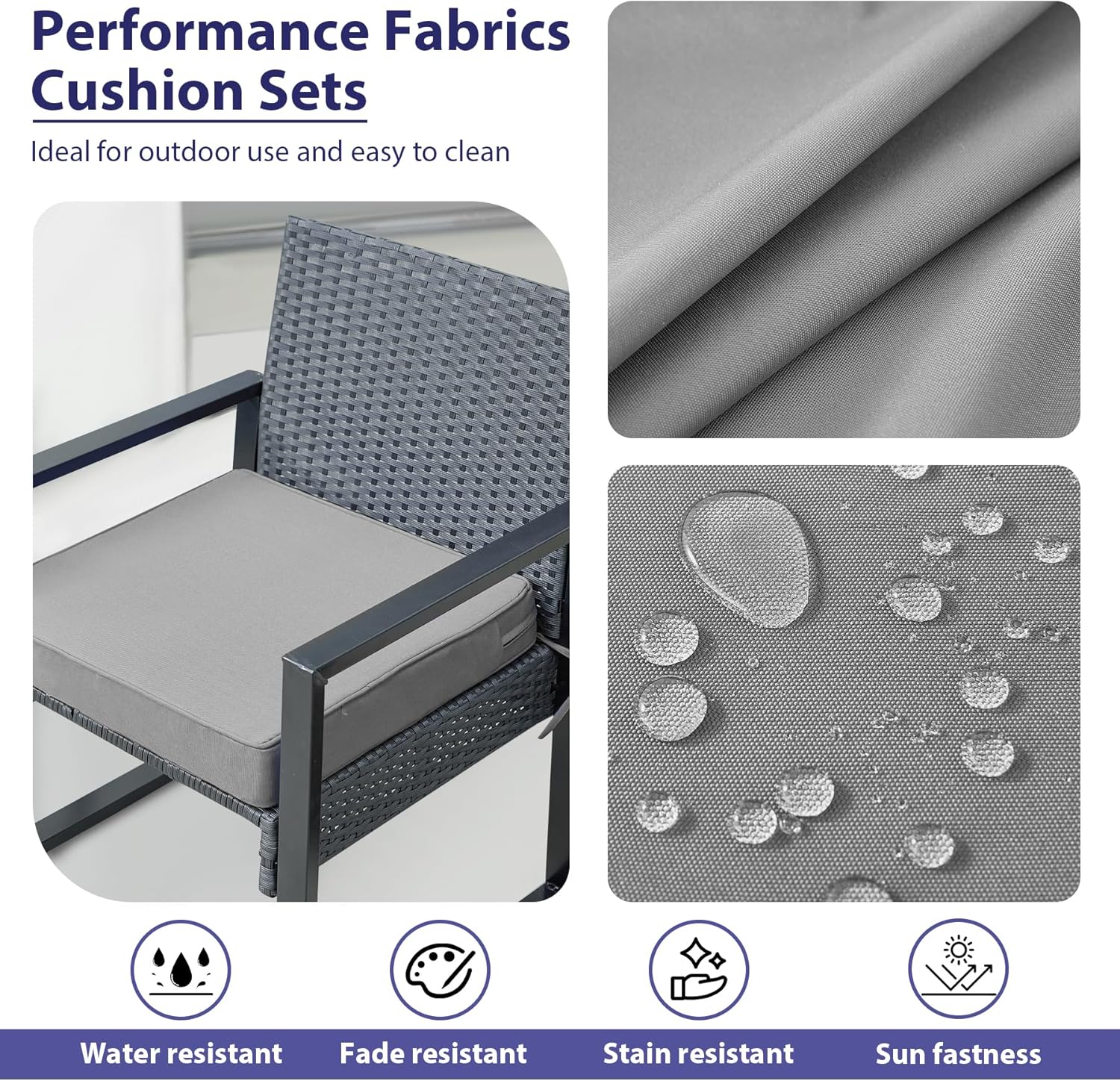 IPYNBAP Outdoor Chair Cushions Set of 4 -Waterproof Outdoor Seat Cushions for Patio Furniture, Patio Chair Cushion with Handle and Ties, Square Out Door Chair Pads,19" x 19" x 3", Grey