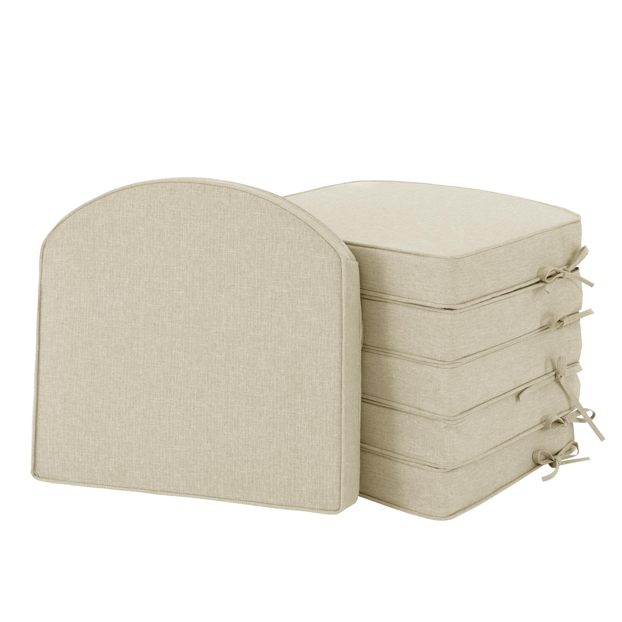 Outdoor Chair Cushions, Fade-Resistant & Water-Resistant, D Shaped Patio Furniture Seat Chair Pads Replacement with Ties, Non-Slip Bottom, Removable Cover, Set of 4, 17 x 16 Inch, Natural