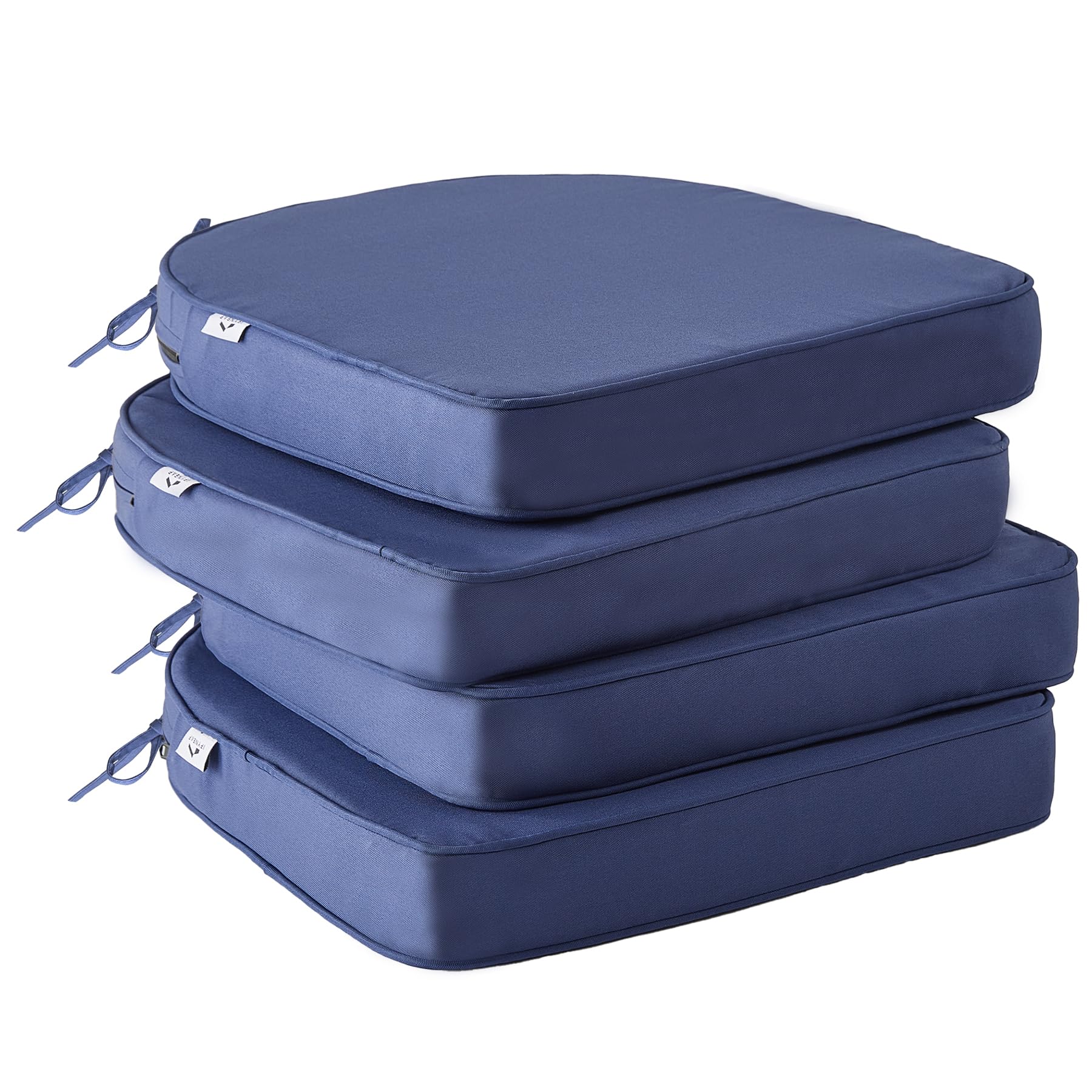 IPYNBAP Outdoor Chair Cushions Set of 4 -Waterproof Outdoor Seat Cushions for Patio Furniture, Patio Chair Cushion with Handle and Ties, Square Out Door Chair Pads,19" x 19" x 3", Navy Blue