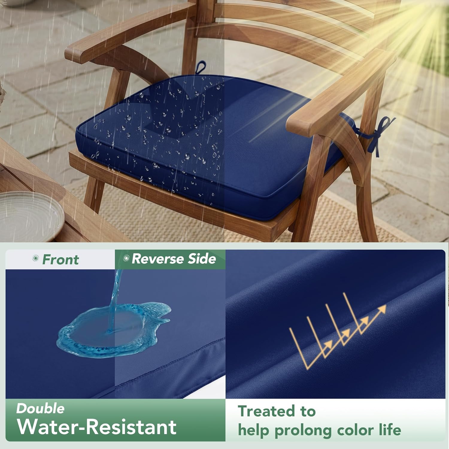 Outdoor Chair Cushions Set of 4: Waterproof & Fade Resistant Patio Furniture Cushions - 17 x 16 x 2 Inch Non Slip Round Corner Seat Cushion Pads with Removable Cover for Garden Yard Lawn, Navy Blue