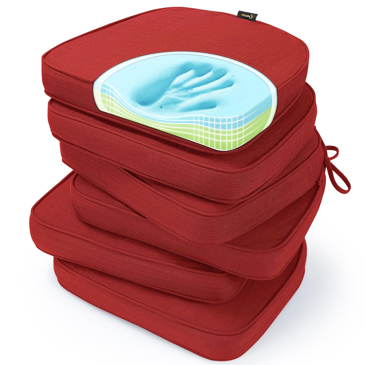 SUNROX Gel Memory Foam Chair Cushions, FadeShield Water-, Stain-Resistant Durable Reversible Seat Cushion Pads with Ties for Indoor/Outdoor Kitchen Dining Office 17"x16" Set of 4, Husk Birch