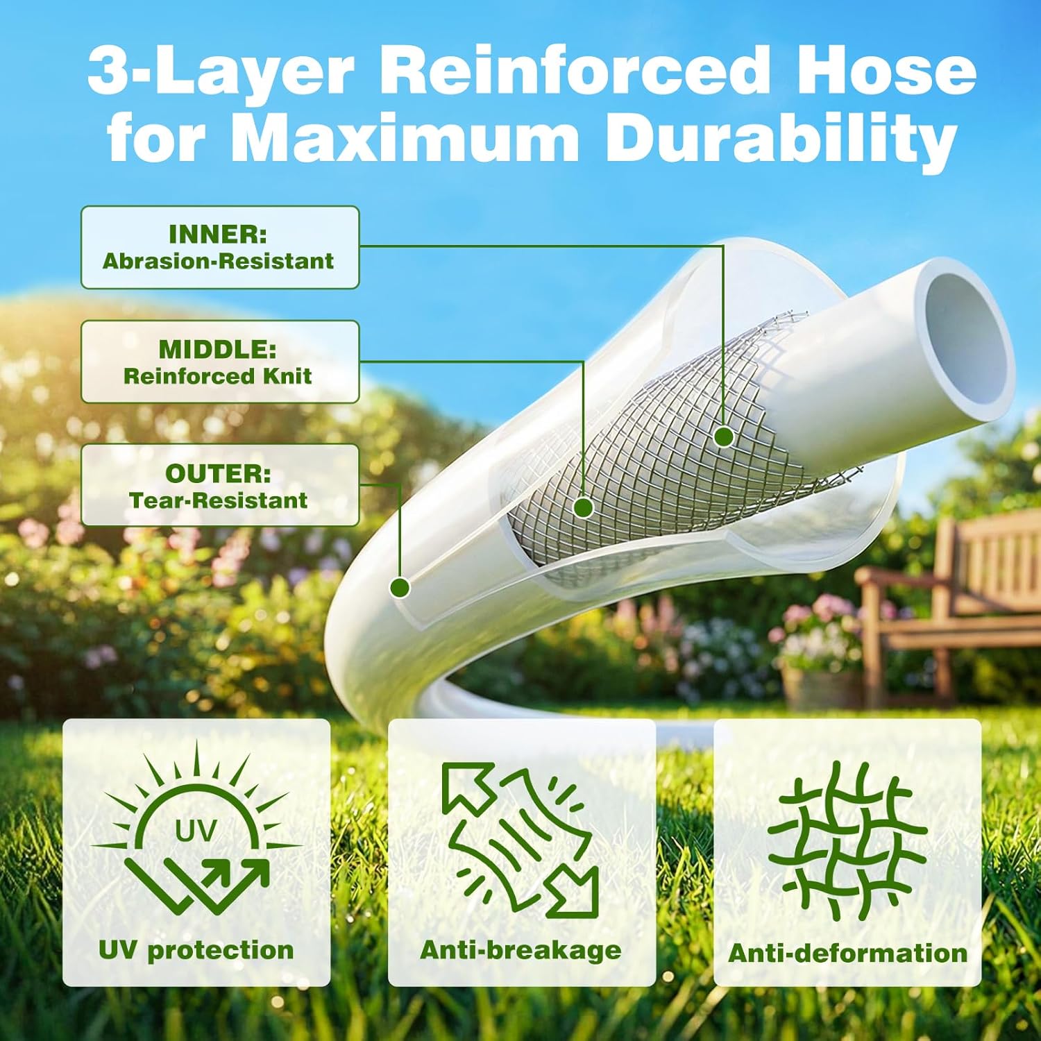 Retractable Garden Hose Reel 100FT x 1/2 in, Wall Mount Water Hose Reel for Outside with Auto Rewind, Tangle-Free Guide, 180° Swivel Bracket, Lock at Any Length, High-Pressure Flow, 10-Pattern Nozzle