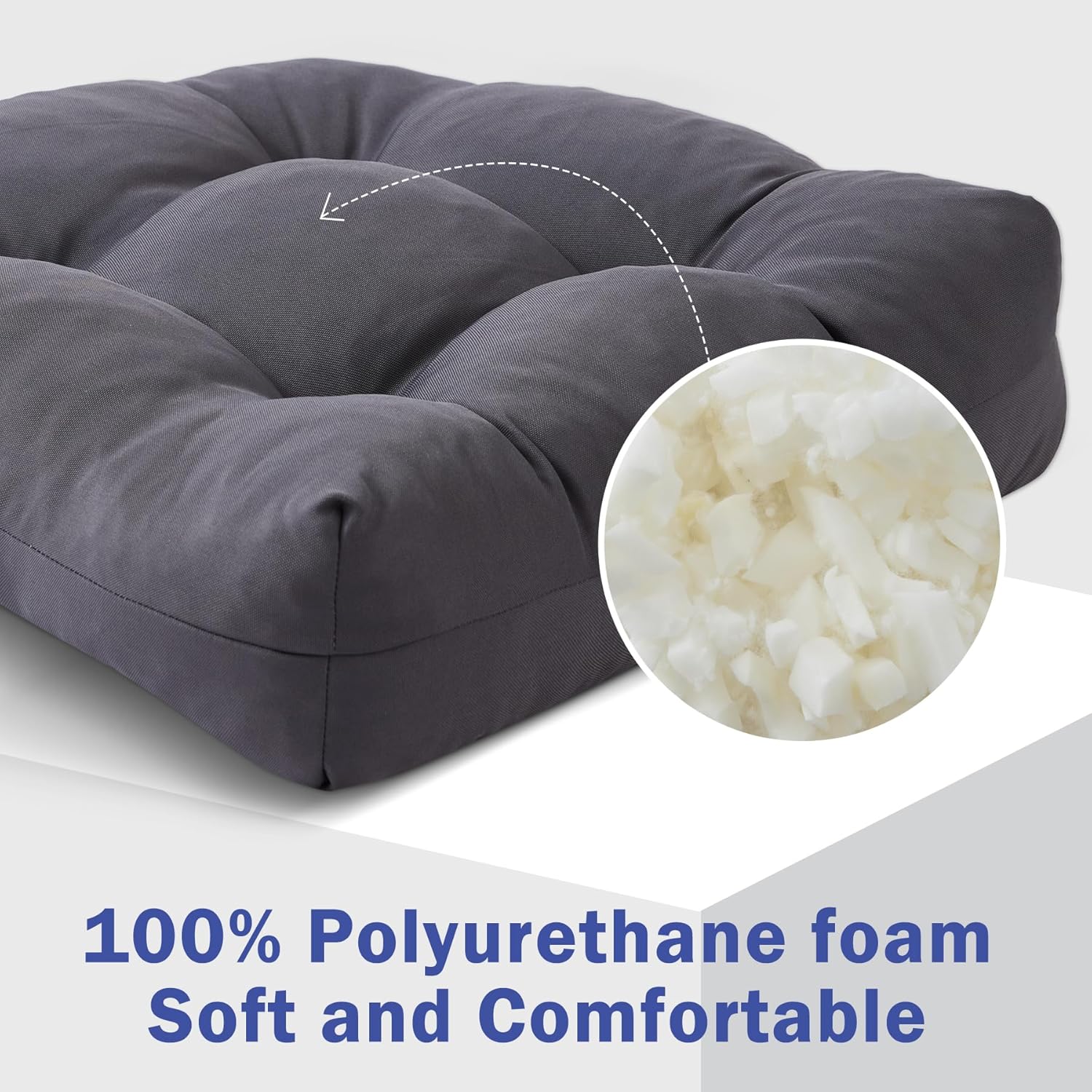 IPYNBAP Outdoor Chair Cushions Set of 2, Patio Chair Cushions with Ties,19x19+5” Tufted Outdoor Seat Cushions, Waterproof Patio Furniture Cushions, Outdoor Dining Chair Pads, Dark Grey