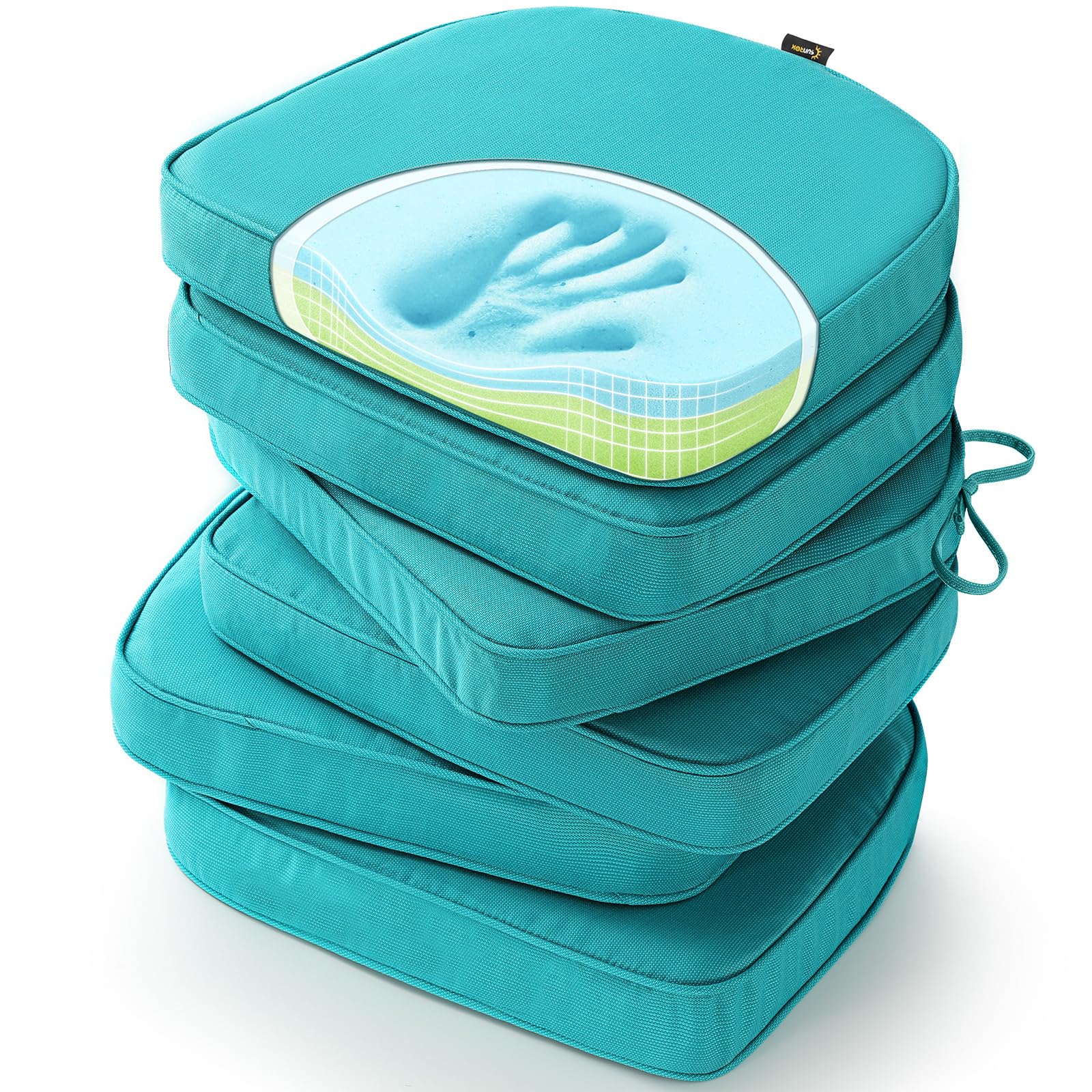 SUNROX Gel Memory Foam Chair Cushions, FadeShield Water-, Stain-Resistant Durable Reversible Seat Cushion Pads with Ties for Indoor/Outdoor Kitchen Dining Office 17"x16" Set of 4, Husk Birch