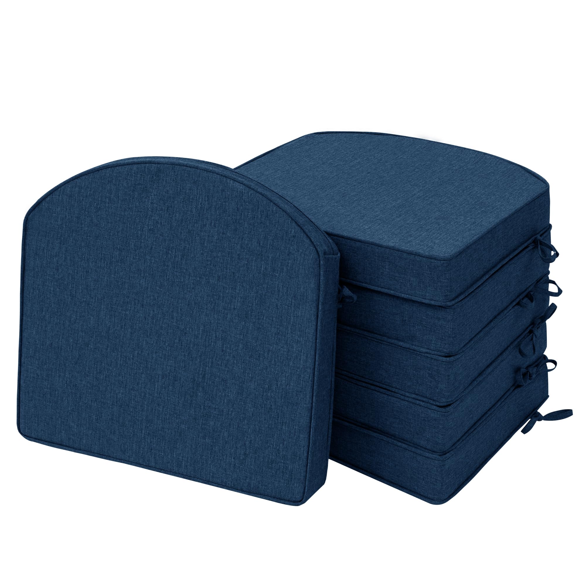 Outdoor Chair Cushions, Fade-Resistant & Water-Resistant, D Shaped Patio Furniture Seat Chair Pads Replacement with Ties, Non-Slip Bottom, Removable Cover, Set of 4, 17 x 16 Inch, Natural