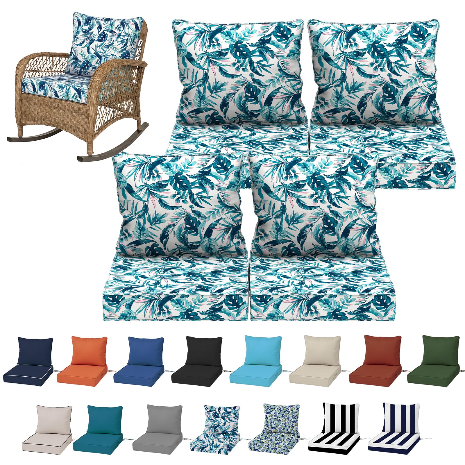 19x19“ Outdoor Deep Seat Cushions Set of 4, Patio Replacement Foam Cushions for Outside Furniture, Waterproof & Fade Resistant Patio Chair Pads, Compatible 20x20”,18x18“Khaki