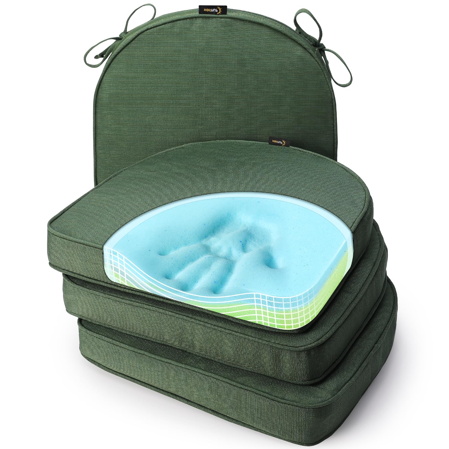 SUNROX Gel Memory Foam Chair Cushions, FadeShield Water-, Stain-Resistant Durable Reversible Seat Cushion Pads with Ties for Indoor/Outdoor Kitchen Dining Office 17"x16" Set of 4, Husk Birch