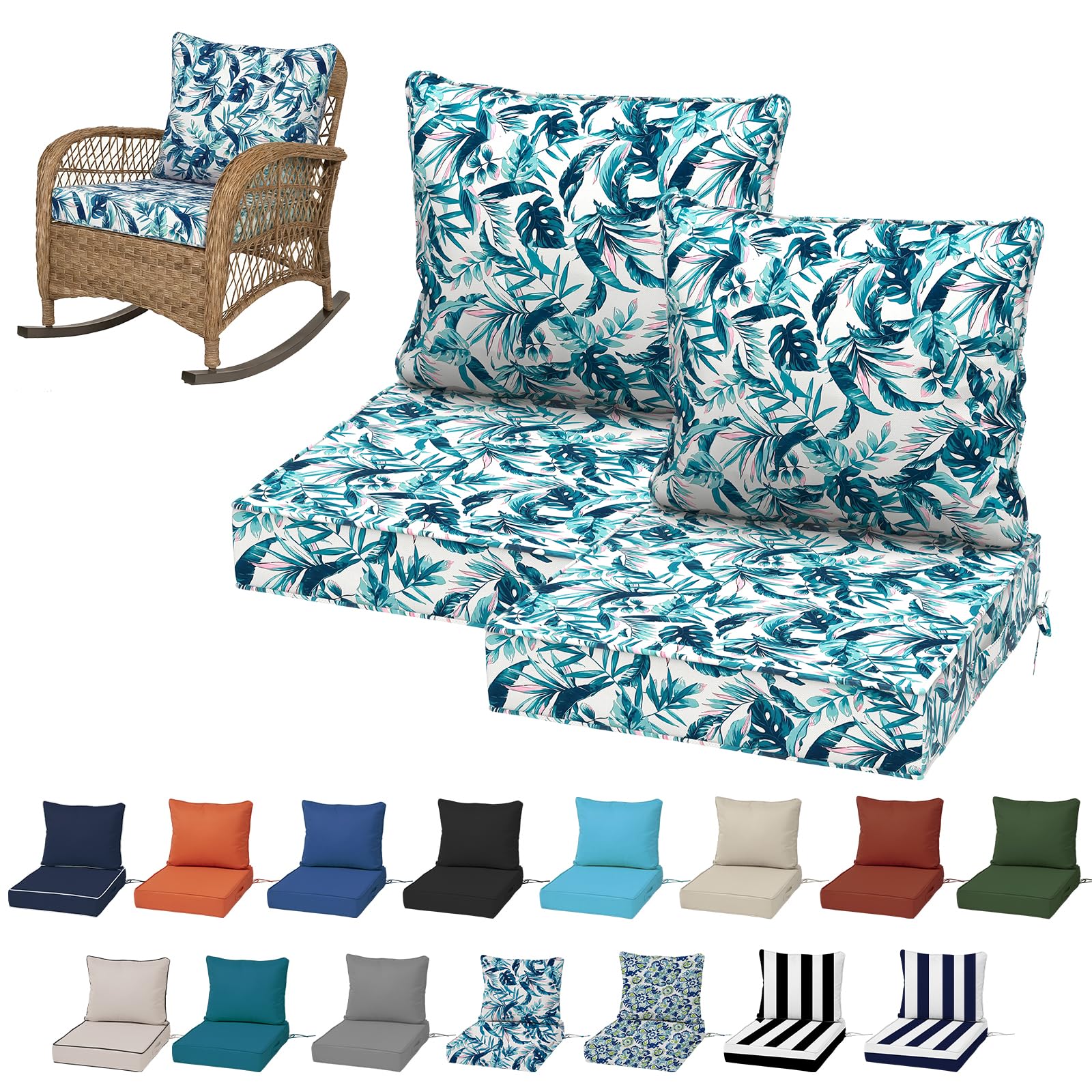 19x19“ Outdoor Deep Seat Cushions Set of 4, Patio Replacement Foam Cushions for Outside Furniture, Waterproof & Fade Resistant Patio Chair Pads, Compatible 20x20”,18x18“Khaki