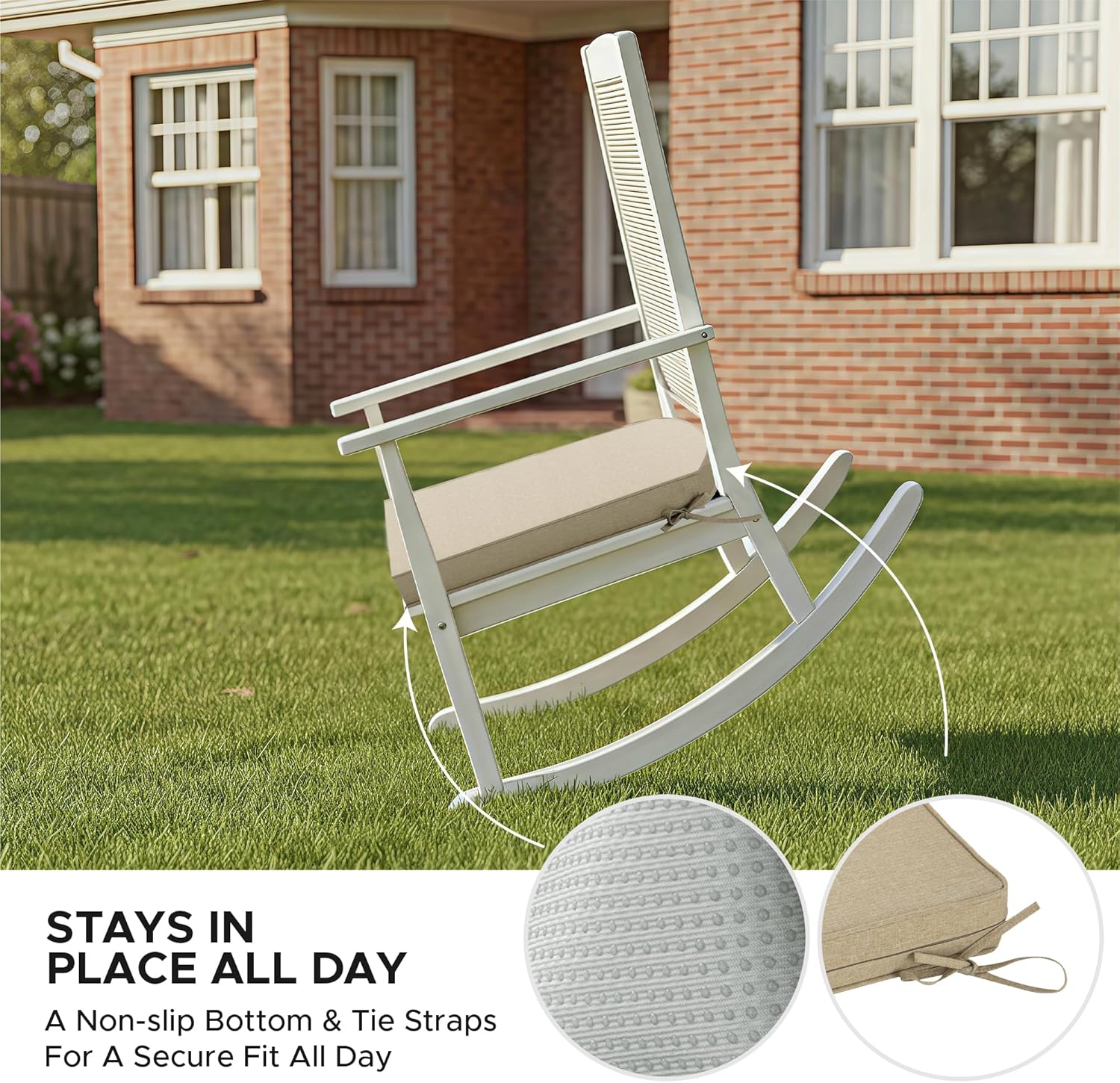 Outdoor Chair Cushions, Fade-Resistant & Water-Resistant, D Shaped Patio Furniture Seat Chair Pads Replacement with Ties, Non-Slip Bottom, Removable Cover, Set of 4, 17 x 16 Inch, Natural