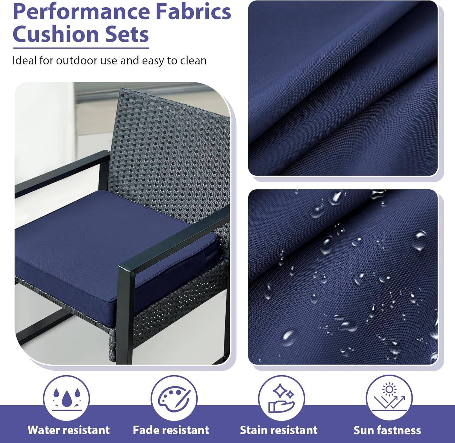 IPYNBAP Outdoor Chair Cushions Set of 4 -Waterproof Outdoor Seat Cushions for Patio Furniture, Patio Chair Cushion with Handle and Ties, Square Out Door Chair Pads,19" x 19" x 3", Navy Blue