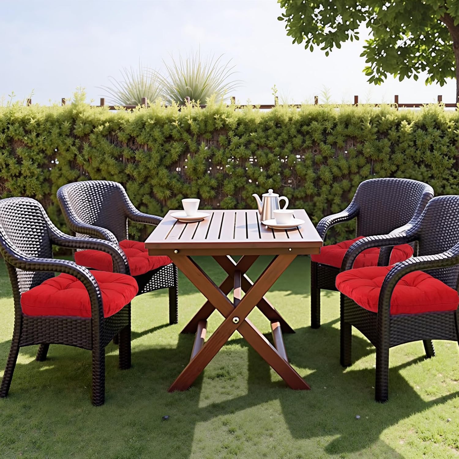 MTMR Waterproof Outdoor Chair Cushions Set of 2, 19X19 Patio Wicker Chair Cushions, Tufted Outdoor Cushions for Patio Furniture, Thick Outdoor Patio Replacement Seat Pads for Porch Lawn Chairs Red