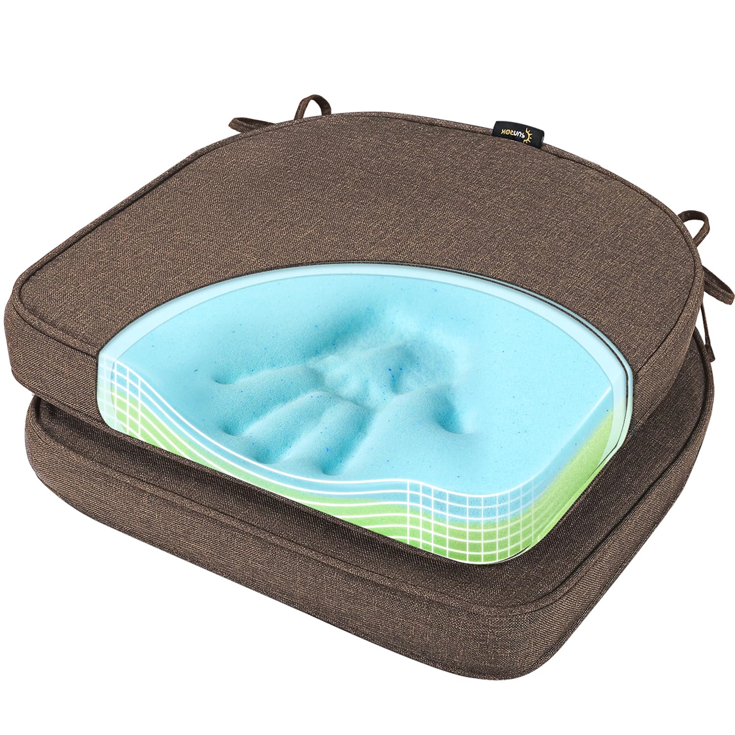 SUNROX Gel Memory Foam Chair Cushions, FadeShield Water-, Stain-Resistant Durable Reversible Seat Cushion Pads with Ties for Indoor/Outdoor Kitchen Dining Office 17"x16" Set of 4, Husk Birch