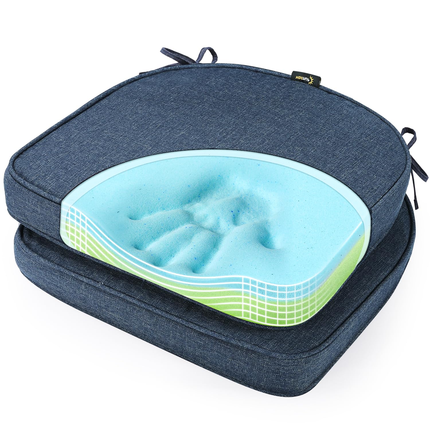 SUNROX Gel Memory Foam Chair Cushions, FadeShield Water-, Stain-Resistant Durable Reversible Seat Cushion Pads with Ties for Indoor/Outdoor Kitchen Dining Office 17"x16" Set of 4, Husk Birch