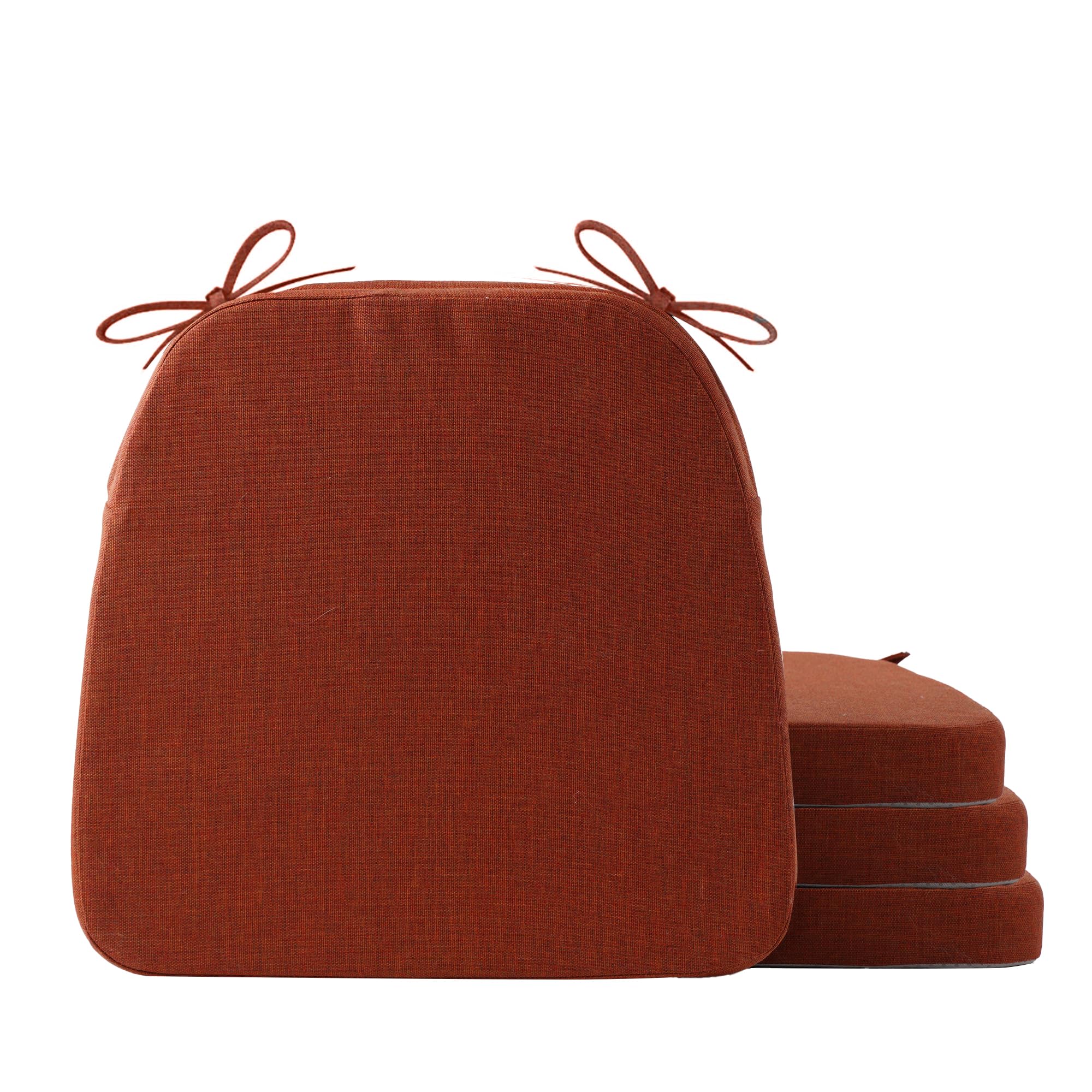 Battilo Chair Cushions for Dining Chairs with Ties, Outdoor Waterproof Kitchen Chair Pad with Non-Slip Backing, Seat Cushions with Machine Washable Removable Cover, 16"x16"x2", Set of 2, Caramel