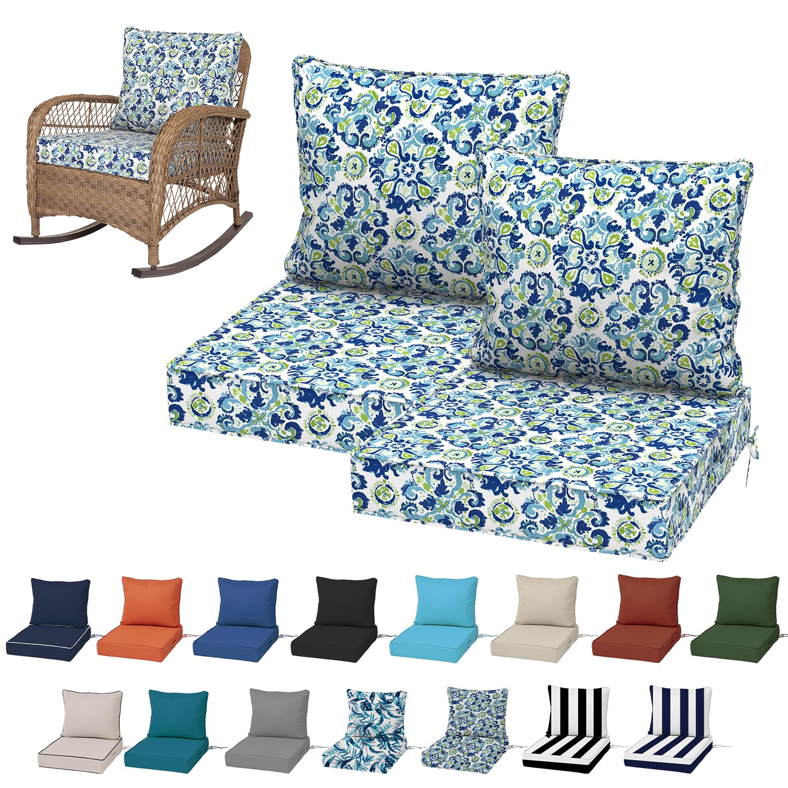 19x19“ Outdoor Deep Seat Cushions Set of 4, Patio Replacement Foam Cushions for Outside Furniture, Waterproof & Fade Resistant Patio Chair Pads, Compatible 20x20”,18x18“Khaki