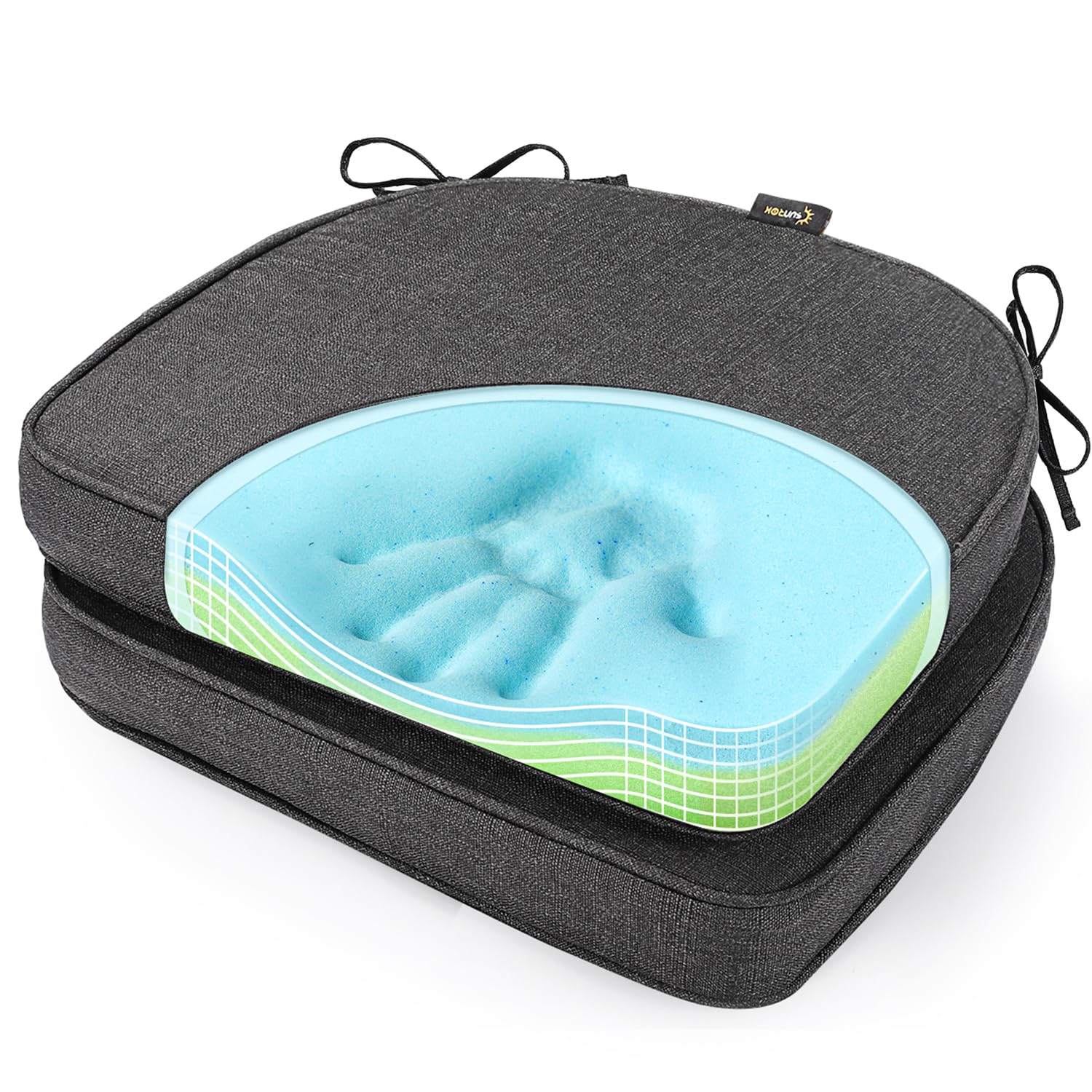 SUNROX Gel Memory Foam Chair Cushions, FadeShield Water-, Stain-Resistant Durable Reversible Seat Cushion Pads with Ties for Indoor/Outdoor Kitchen Dining Office 17"x16" Set of 4, Husk Birch